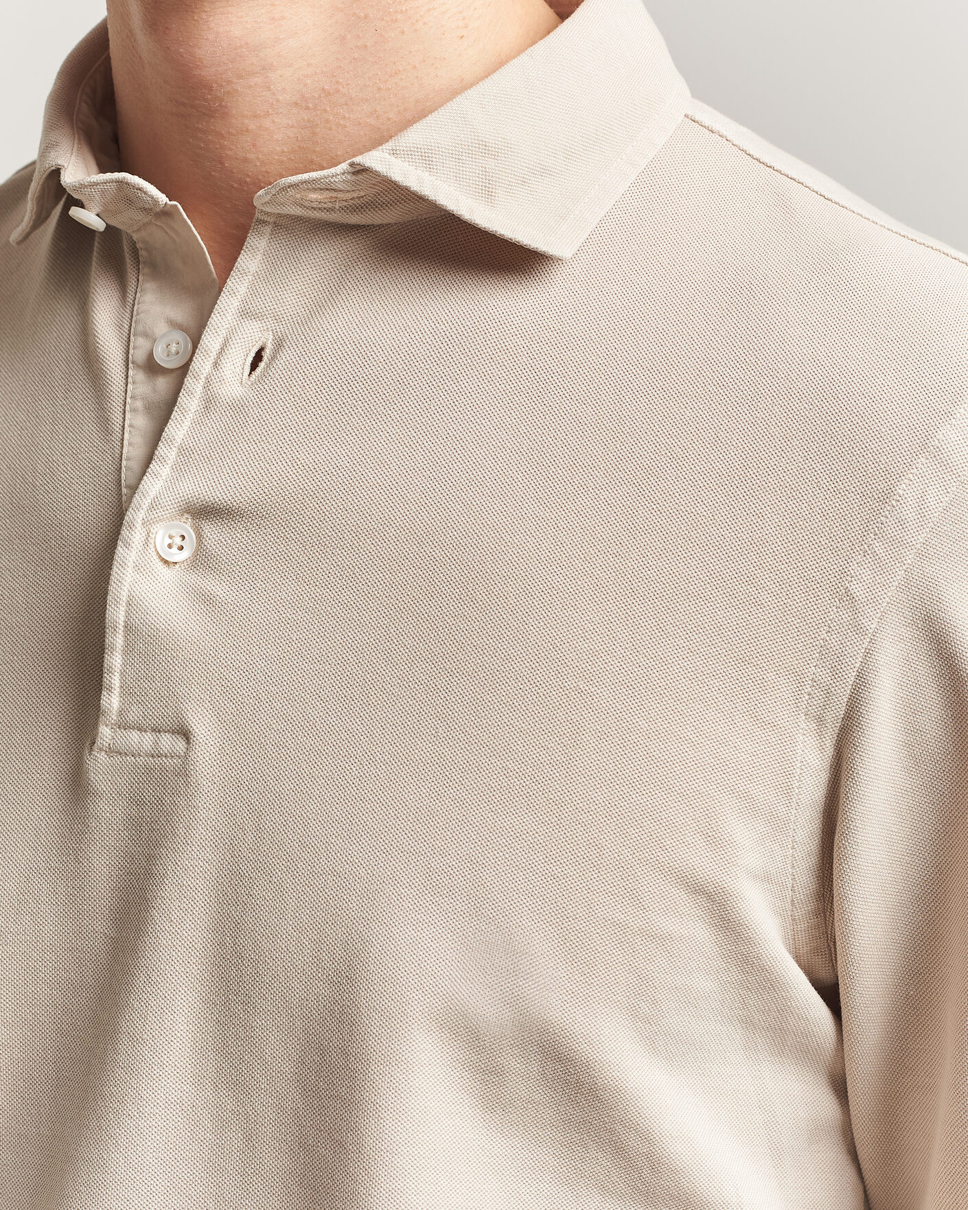 Mies | Pikeet | Gran Sasso | Washed Long Sleeve Polo Beige Melange