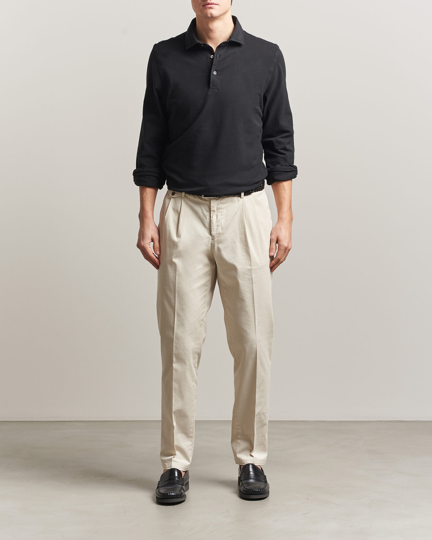 Mies | Pikeet | Gran Sasso | Washed Long Sleeve Polo Black