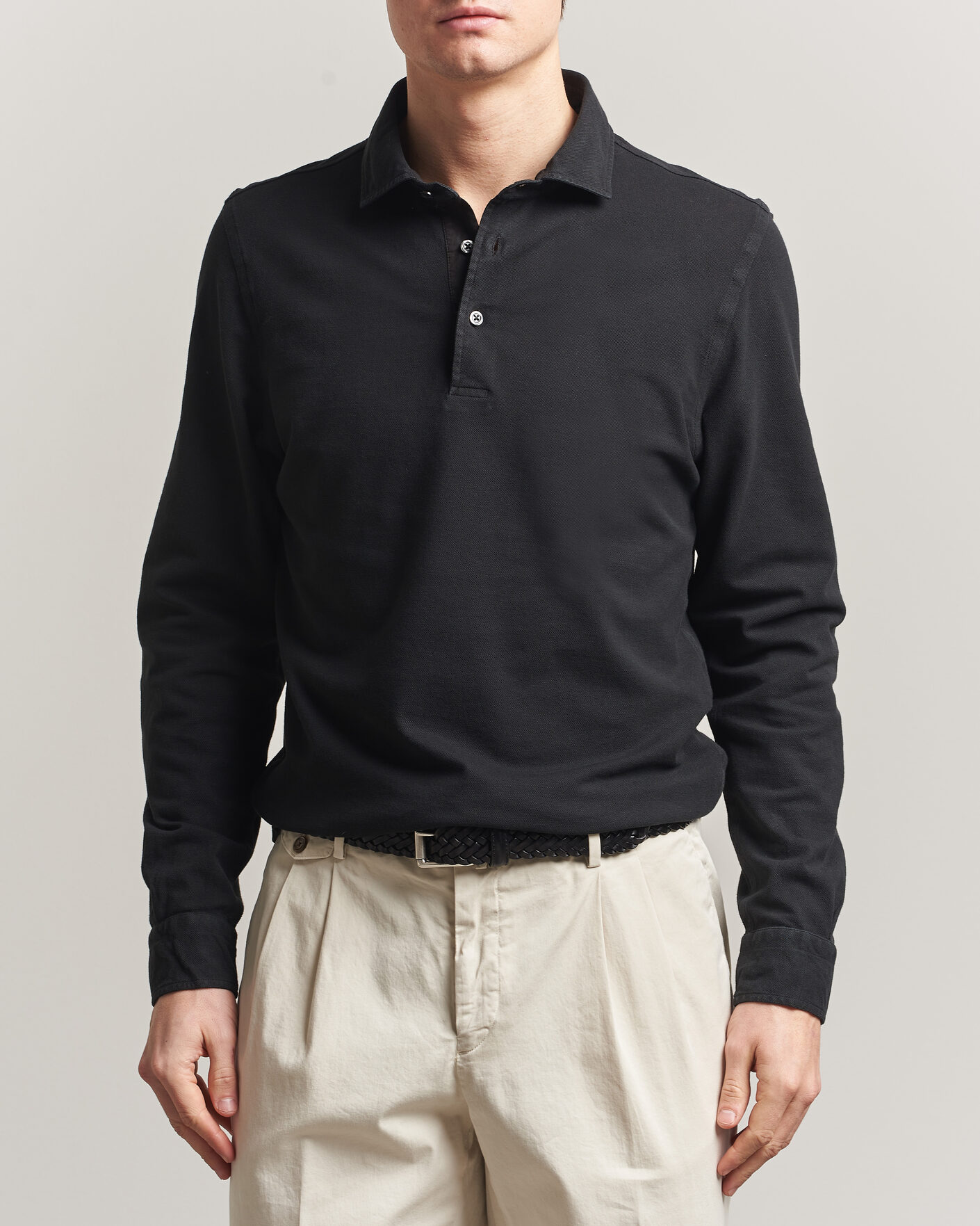 Mies | Pikeet | Gran Sasso | Washed Long Sleeve Polo Black