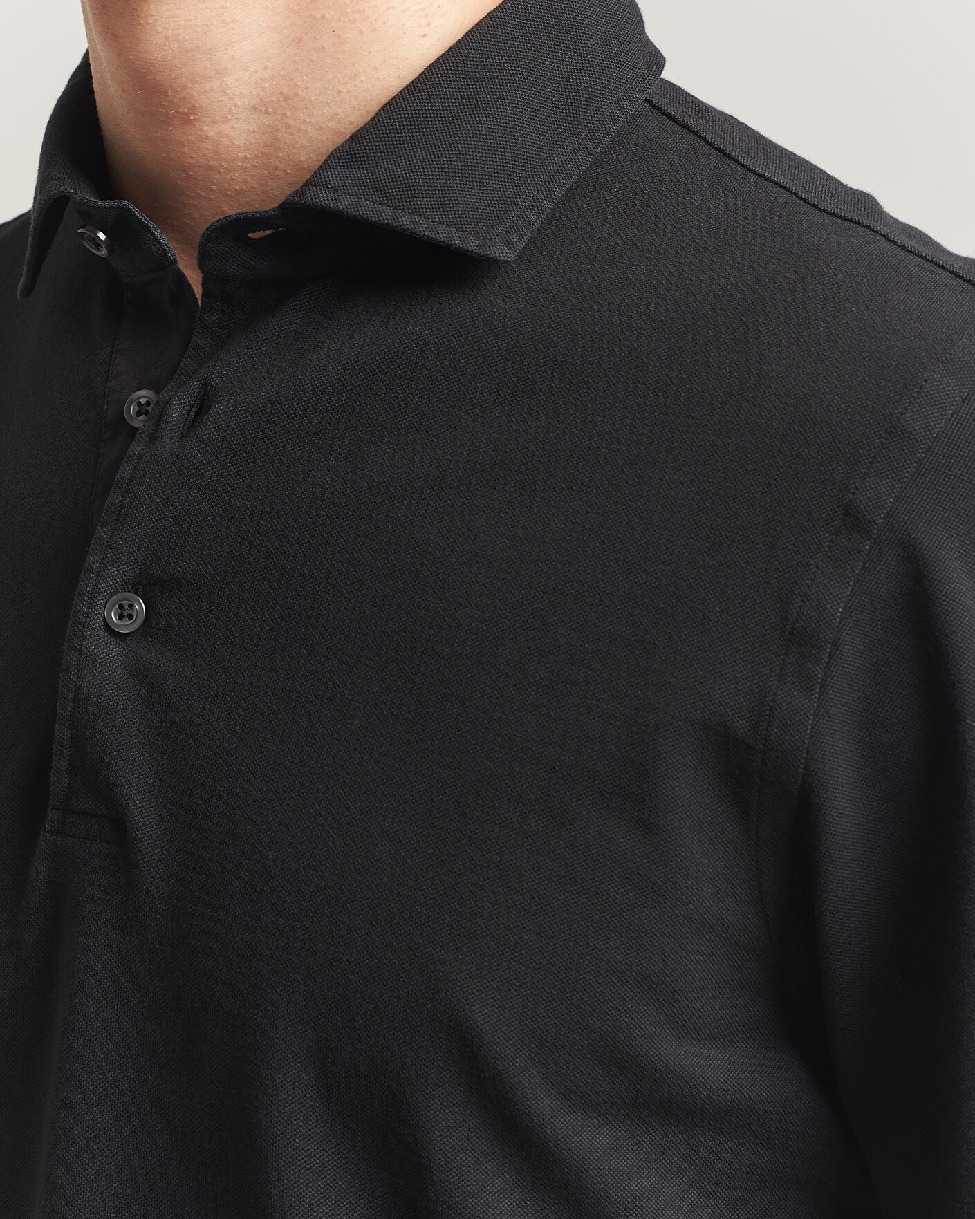 Mies | Pikeet | Gran Sasso | Washed Long Sleeve Polo Black