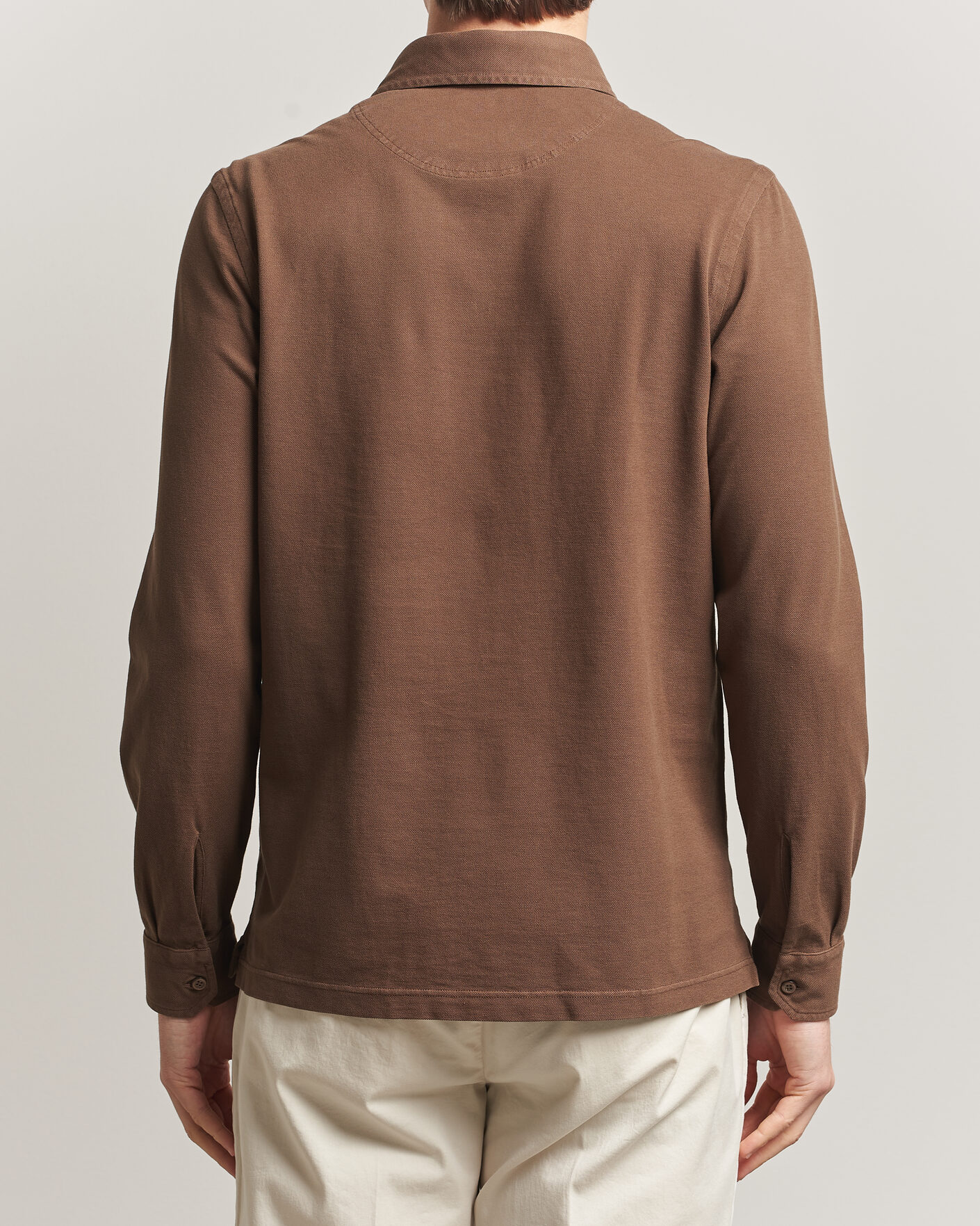Mies | Pikeet | Gran Sasso | Washed Long Sleeve Polo Brown