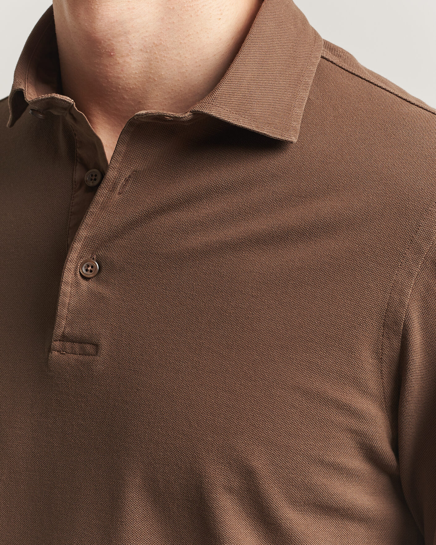 Mies | Pikeet | Gran Sasso | Washed Long Sleeve Polo Brown