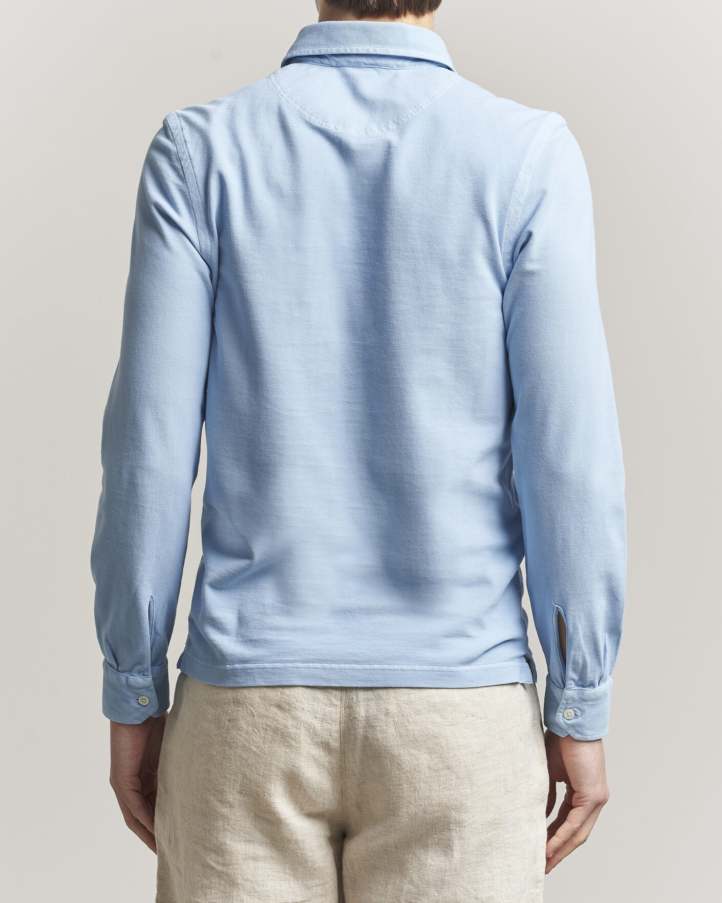 Mies | Pikeet | Gran Sasso | Washed Long Sleeve Polo Light Blue