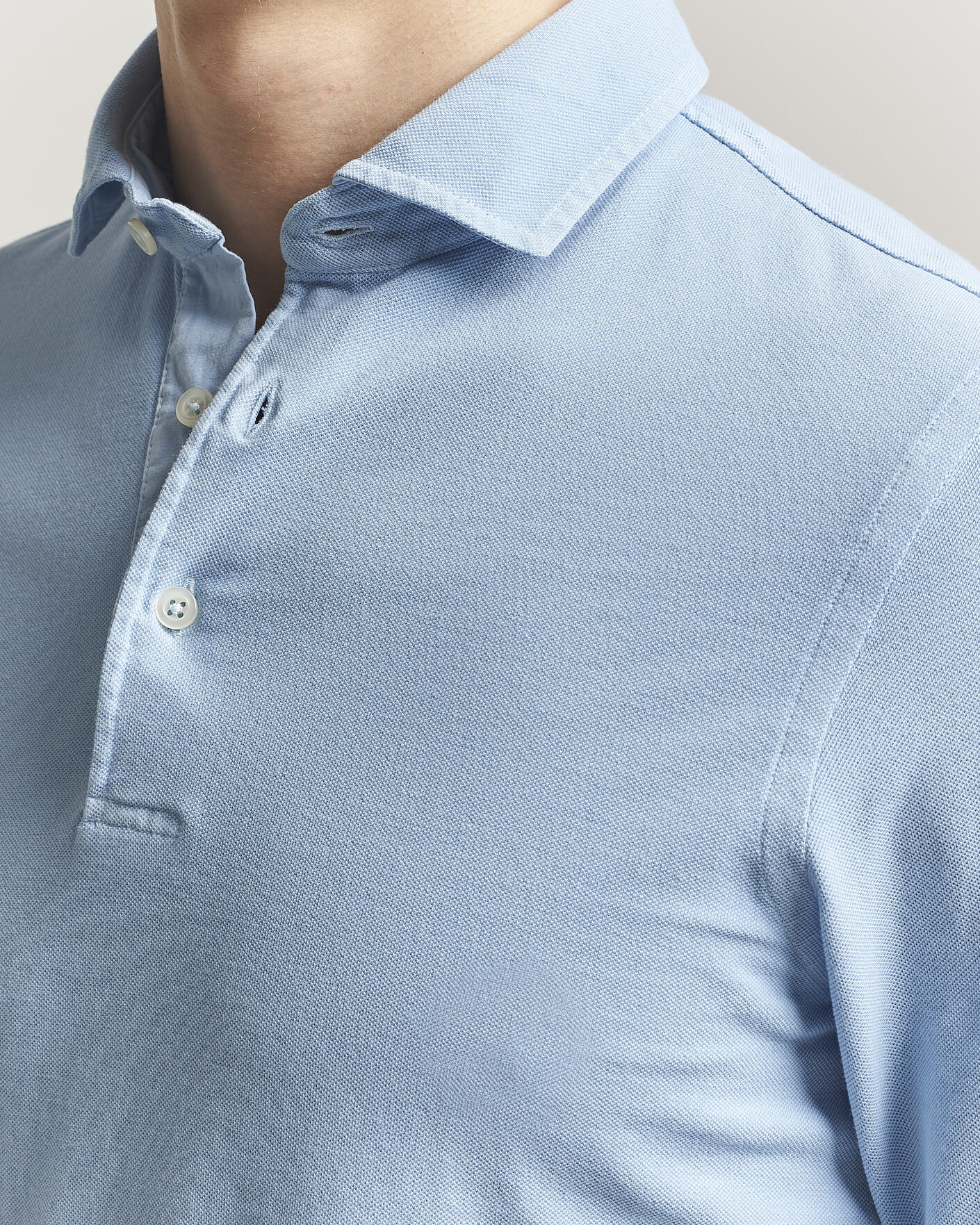 Mies | Pikeet | Gran Sasso | Washed Long Sleeve Polo Light Blue