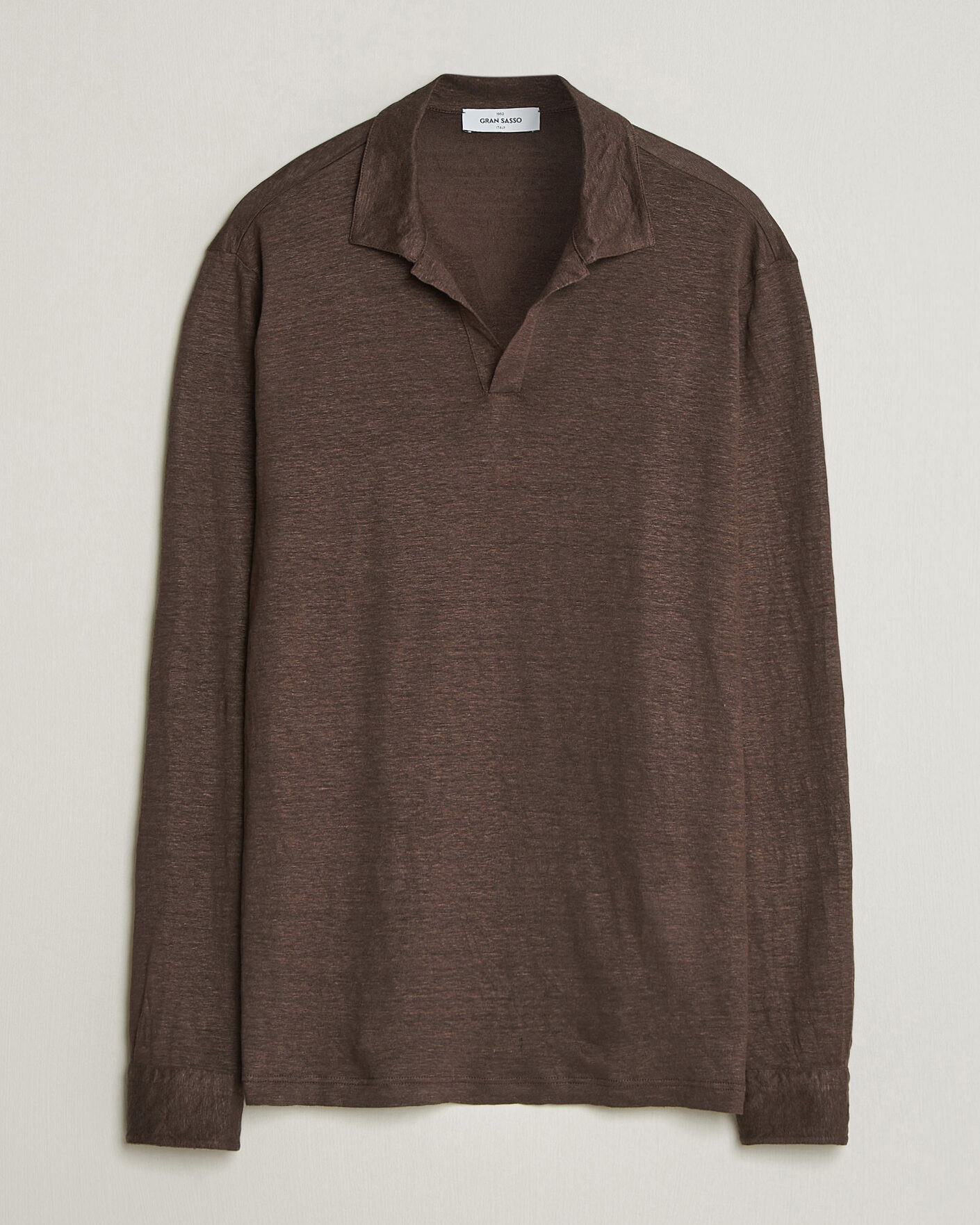 Mies | Pikeet | Gran Sasso | Washed Linen Long Sleeve Polo Brown Melange