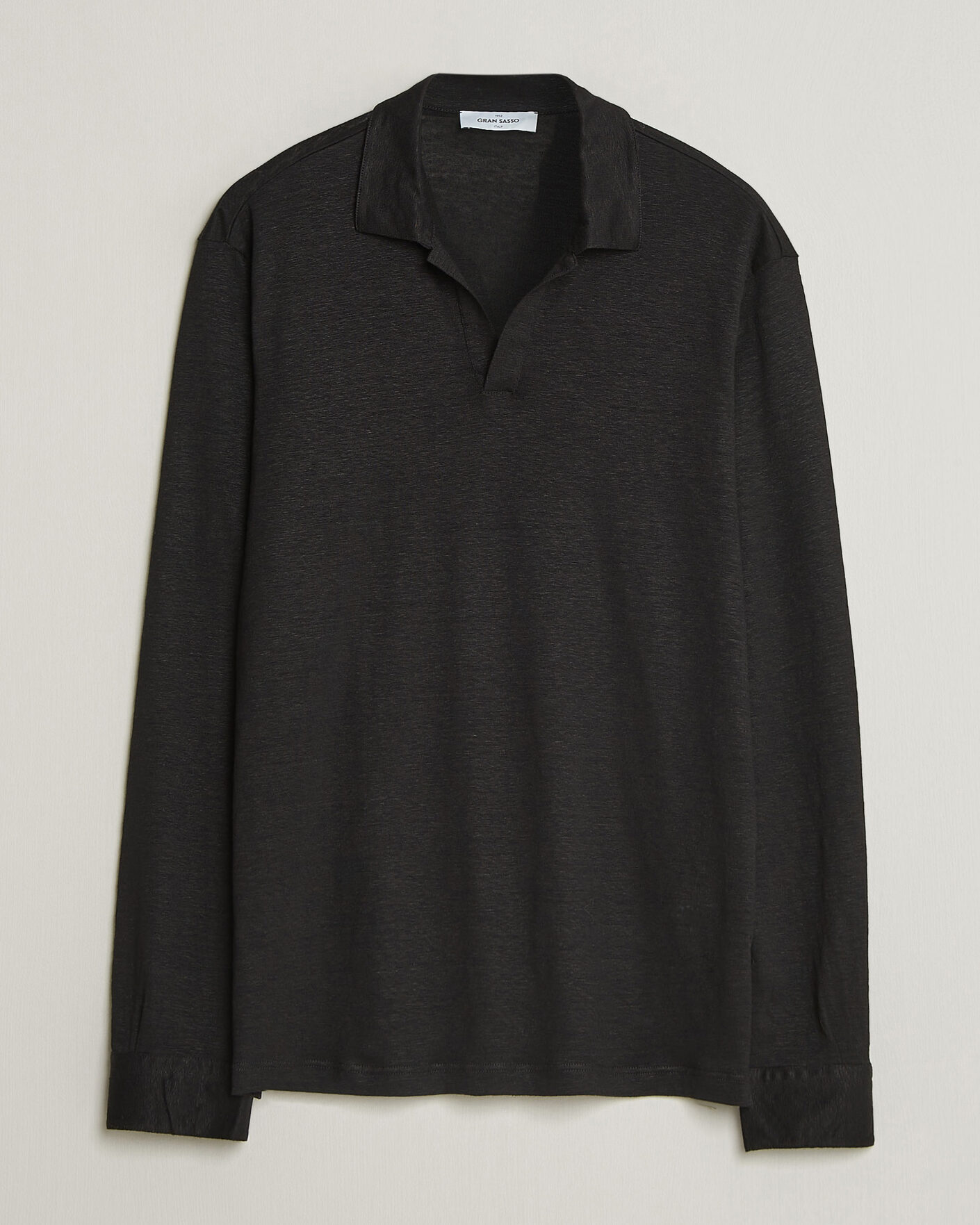 Mies | Pikeet | Gran Sasso | Washed Linen Long Sleeve Polo Black