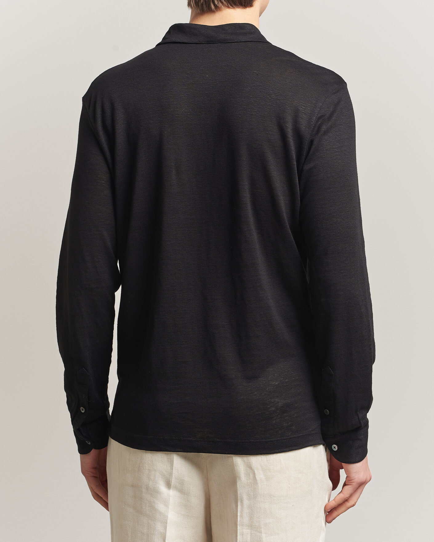 Mies | Pikeet | Gran Sasso | Washed Linen Long Sleeve Polo Black