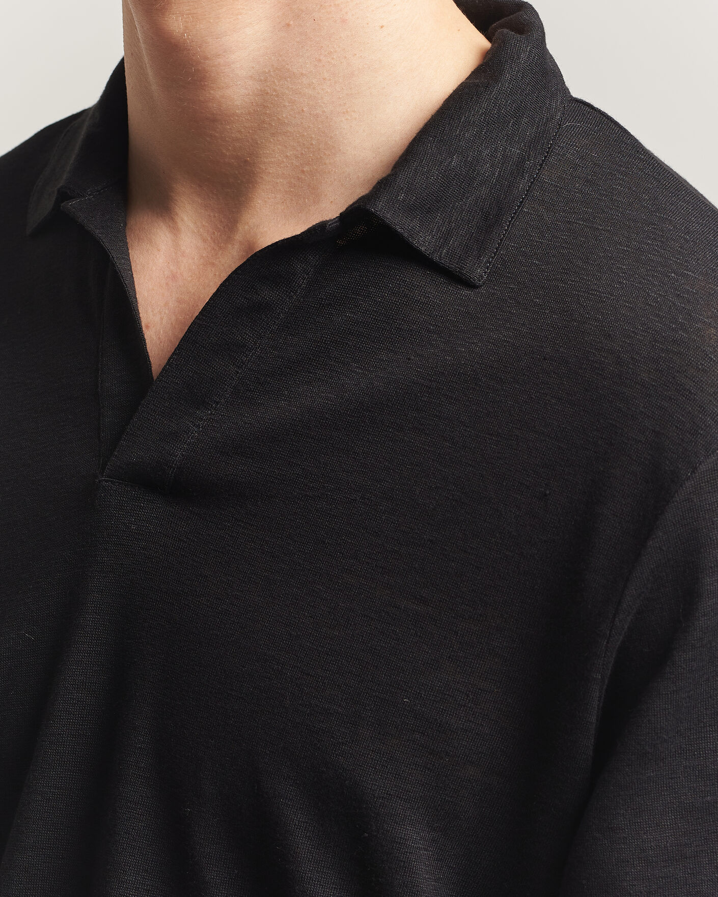 Mies | Pikeet | Gran Sasso | Washed Linen Long Sleeve Polo Black
