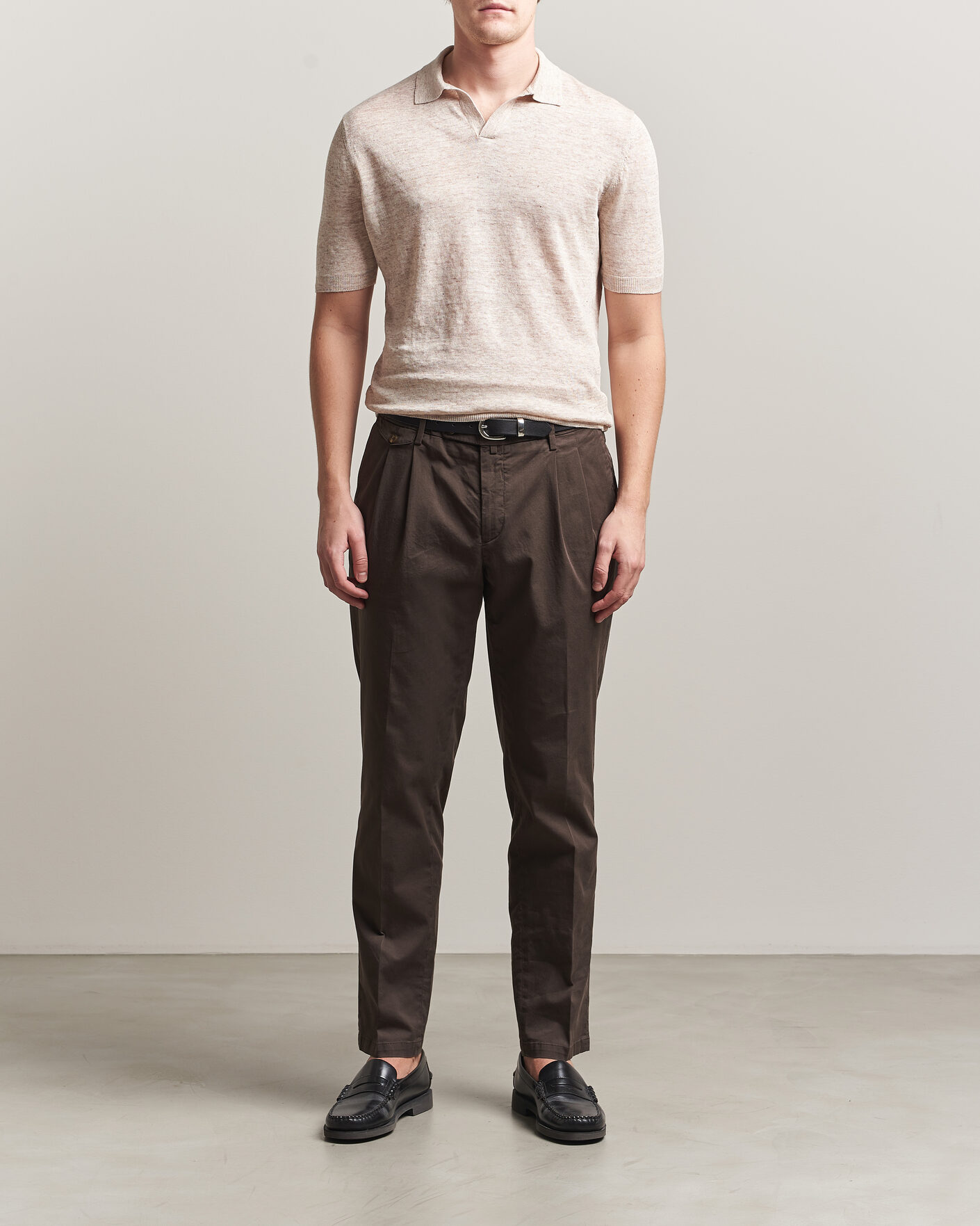 Mies | Pikeet | Gran Sasso | Washed Knitted Linen Polo Beige Melange
