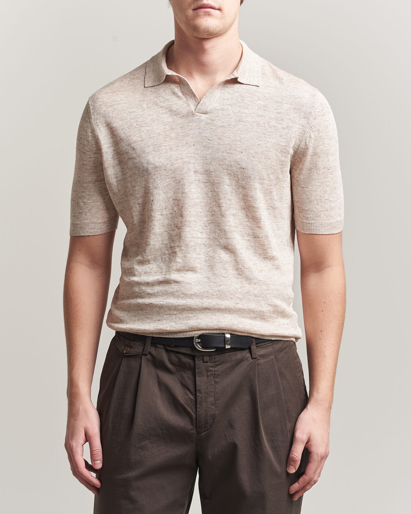 Mies | Pikeet | Gran Sasso | Washed Knitted Linen Polo Beige Melange