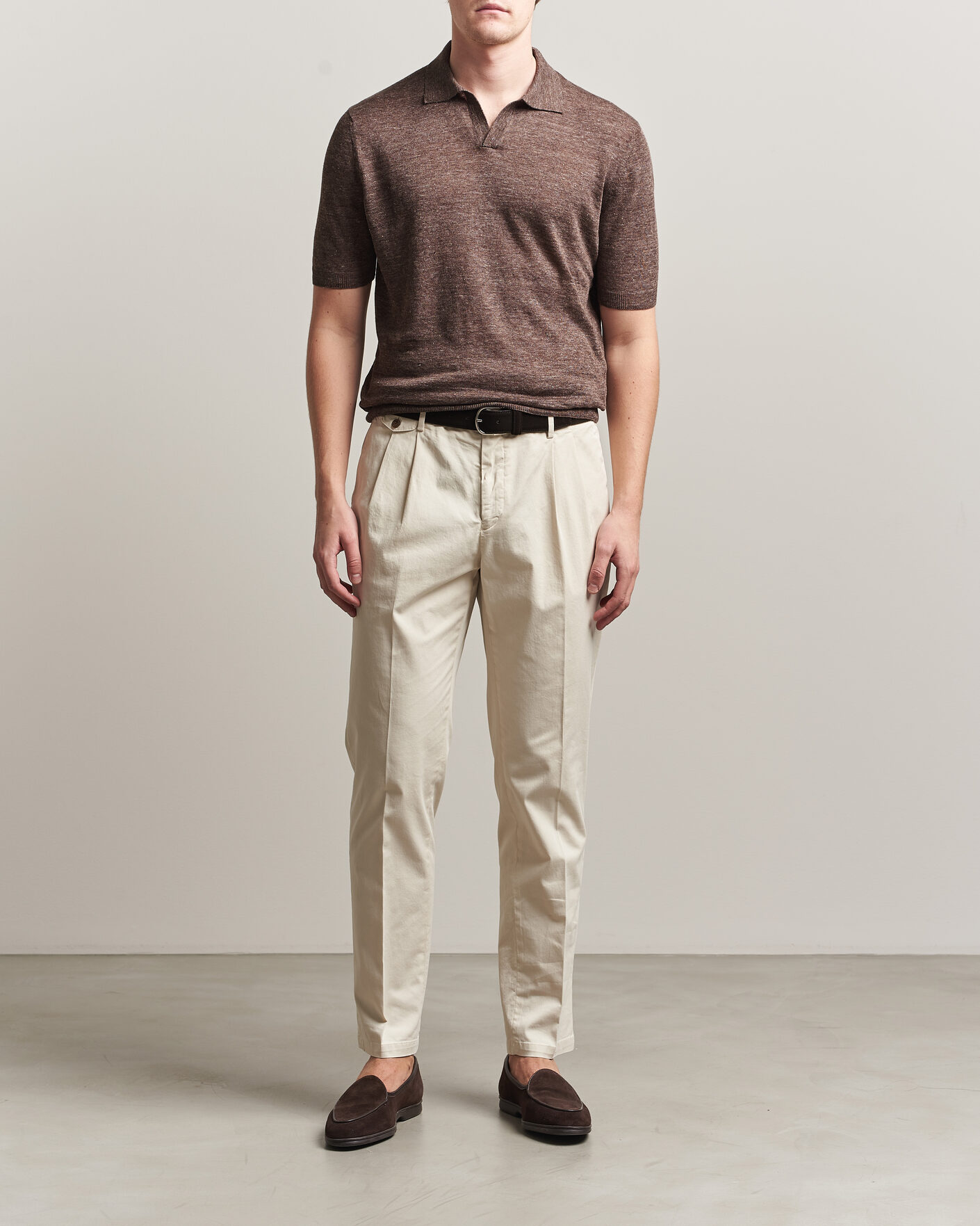 Mies | Pikeet | Gran Sasso | Washed Knitted Linen Polo Brown Melange