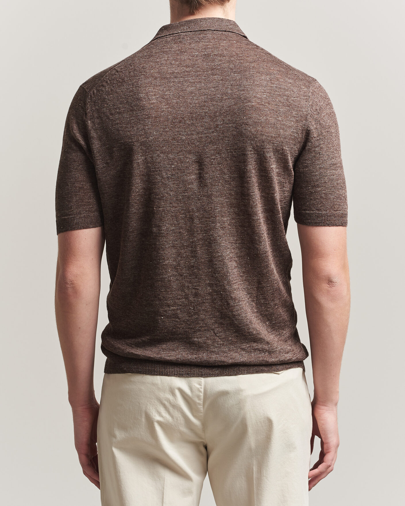 Mies | Pikeet | Gran Sasso | Washed Knitted Linen Polo Brown Melange