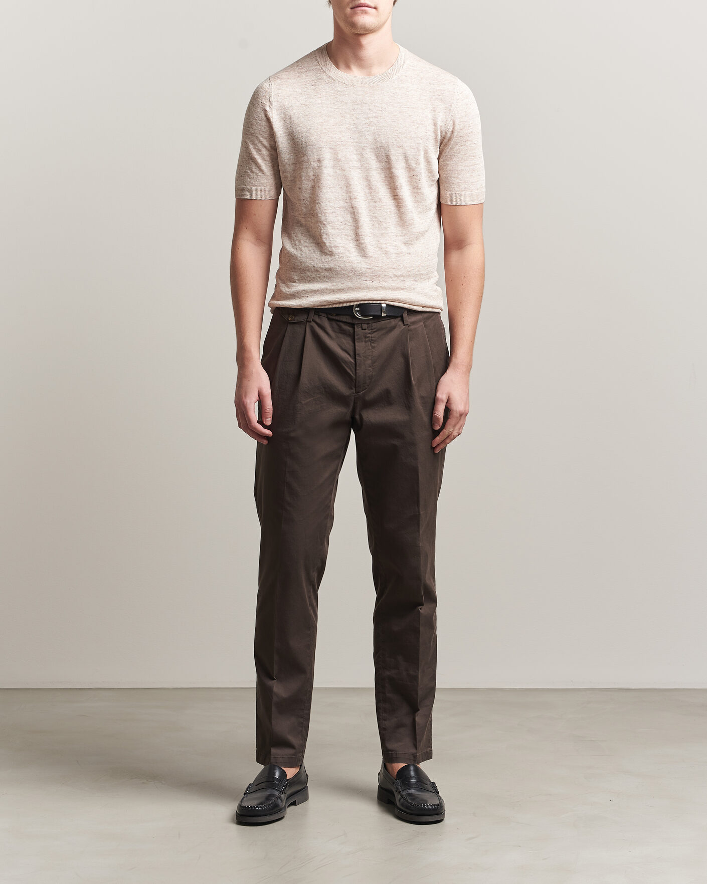 Mies | T-paidat | Gran Sasso | Washed Knitted Linen T-Shirt Beige Melange