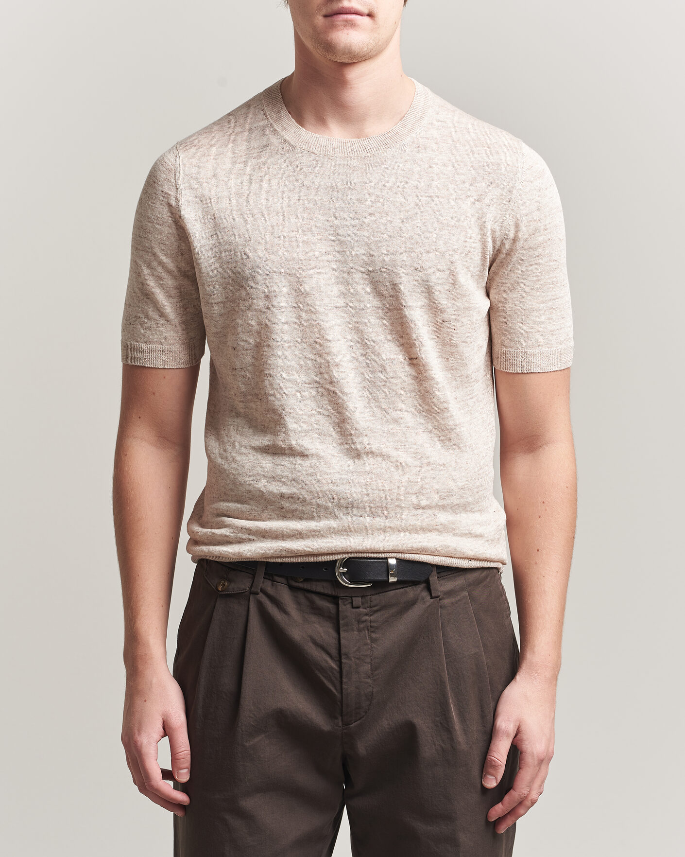 Mies | T-paidat | Gran Sasso | Washed Knitted Linen T-Shirt Beige Melange