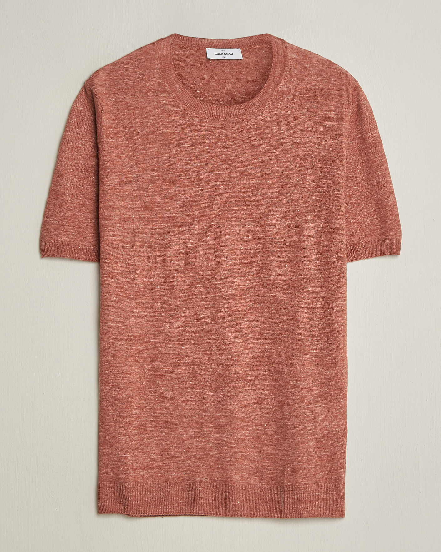 Mies | T-paidat | Gran Sasso | Washed Knitted Linen T-Shirt Apricot Orange Melange