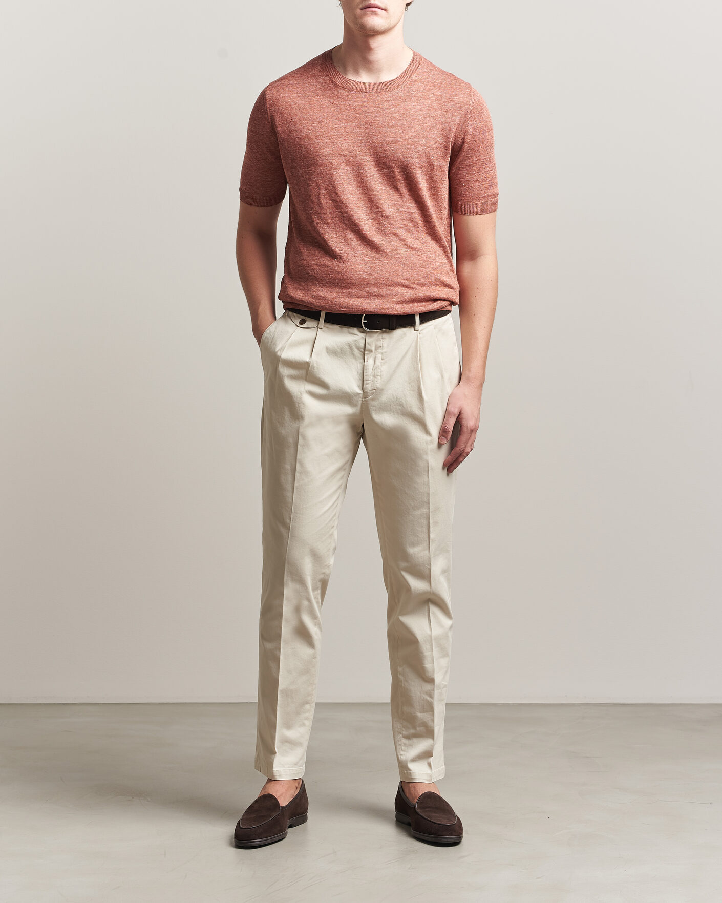 Mies | T-paidat | Gran Sasso | Washed Knitted Linen T-Shirt Apricot Orange Melange
