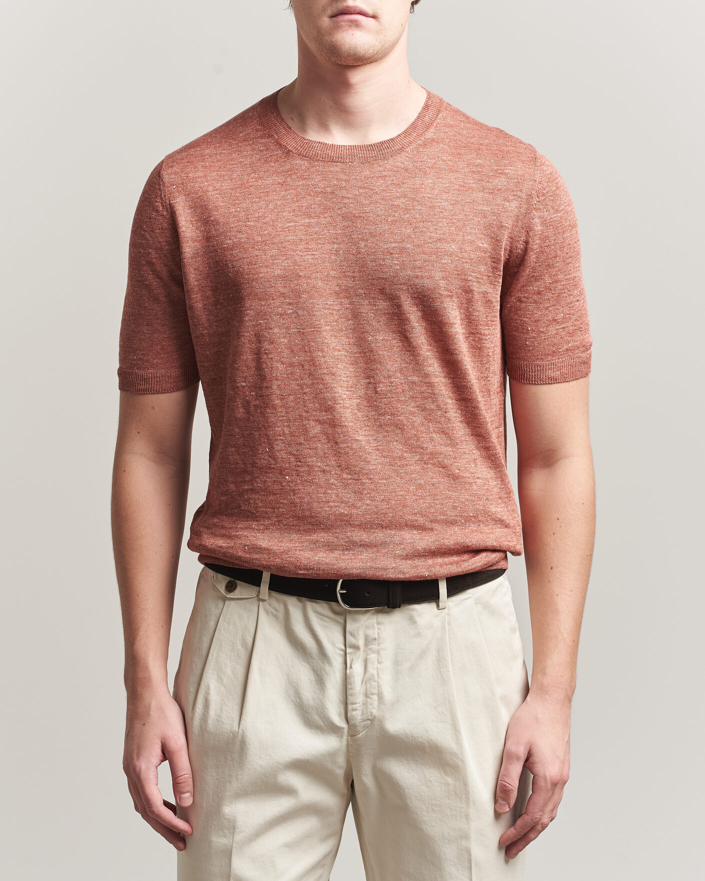 Mies | T-paidat | Gran Sasso | Washed Knitted Linen T-Shirt Apricot Orange Melange