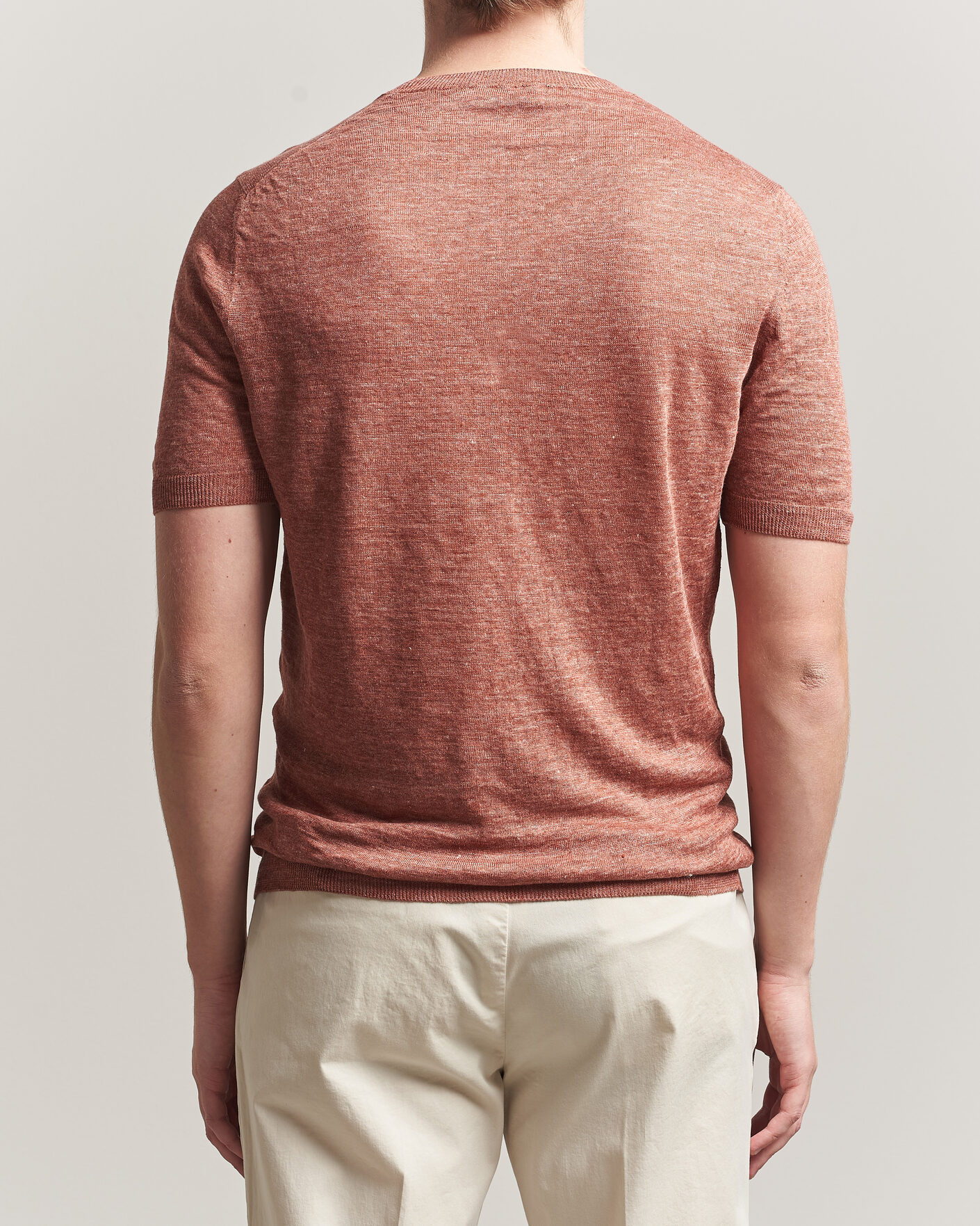 Mies | T-paidat | Gran Sasso | Washed Knitted Linen T-Shirt Apricot Orange Melange