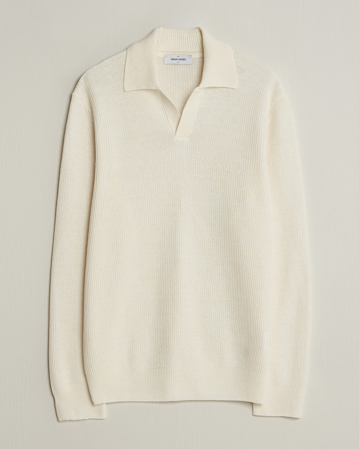 Mies | Puserot | Gran Sasso | Linen/Cotton Open Collar Knitted Polo Cream