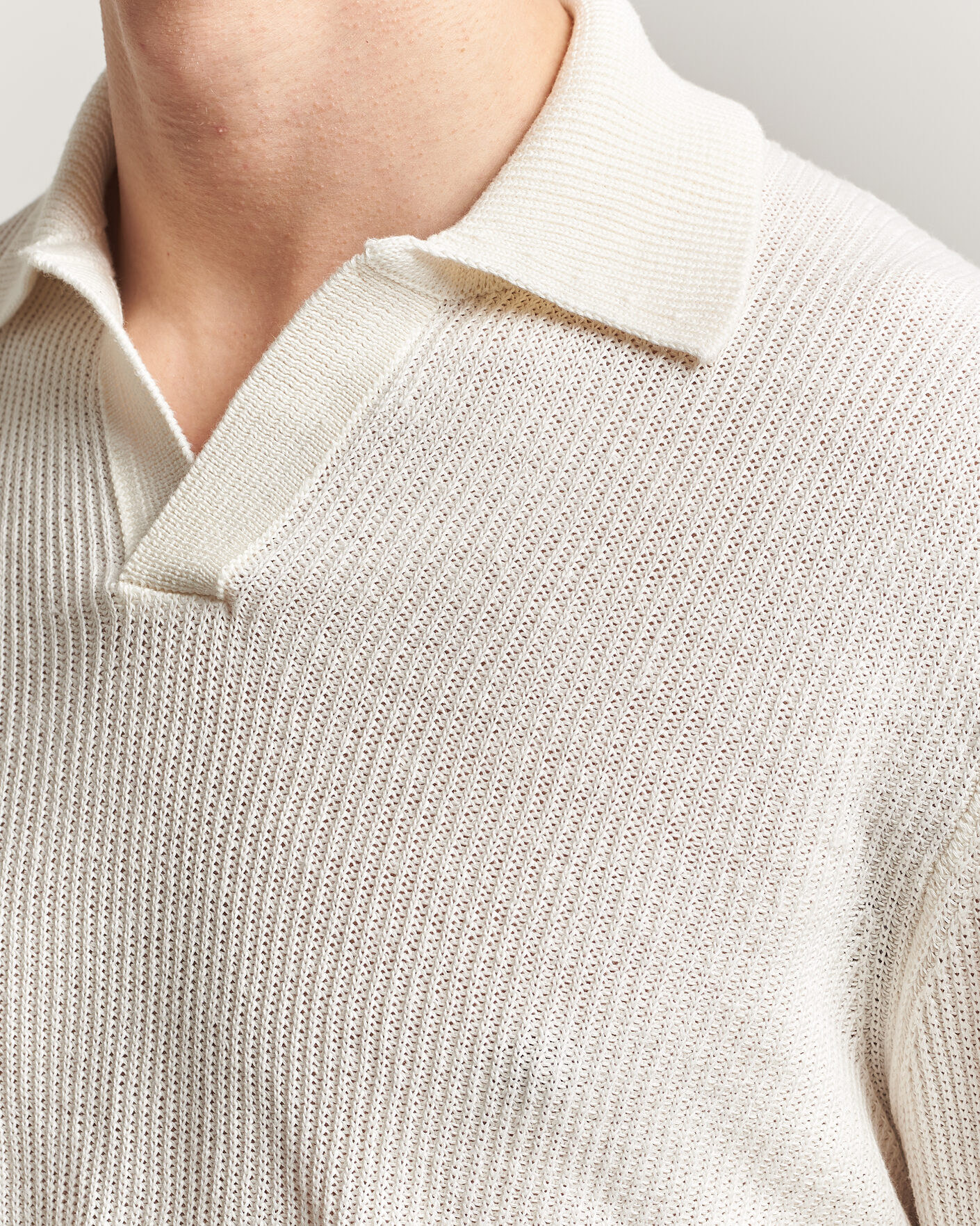 Mies | Puserot | Gran Sasso | Linen/Cotton Open Collar Knitted Polo Cream