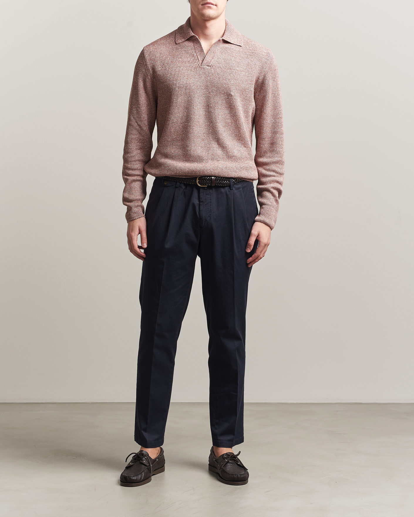 Mies | Puserot | Gran Sasso | Linen/Cotton Open Collar Knitted Polo Rust Melange