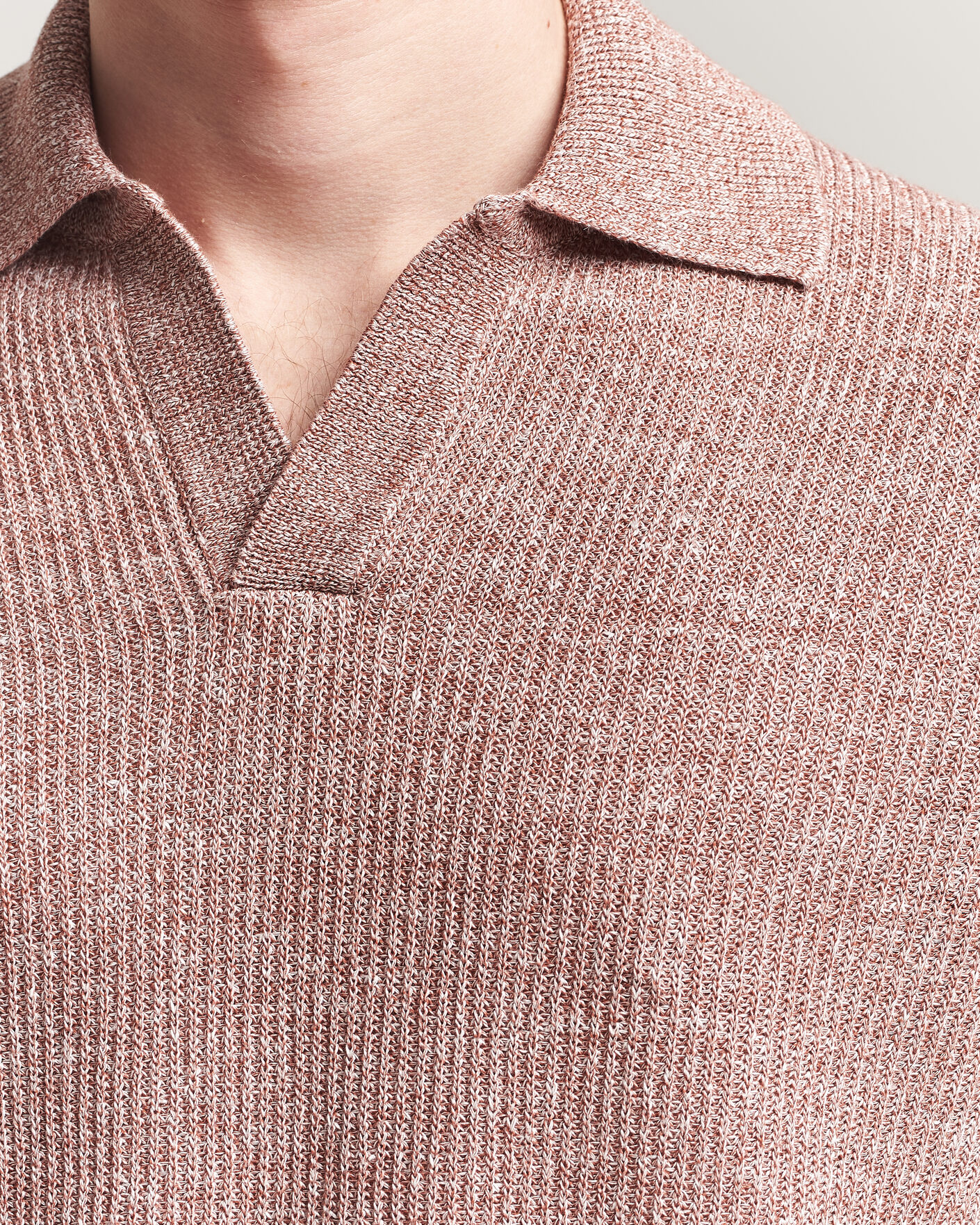 Mies | Puserot | Gran Sasso | Linen/Cotton Open Collar Knitted Polo Rust Melange