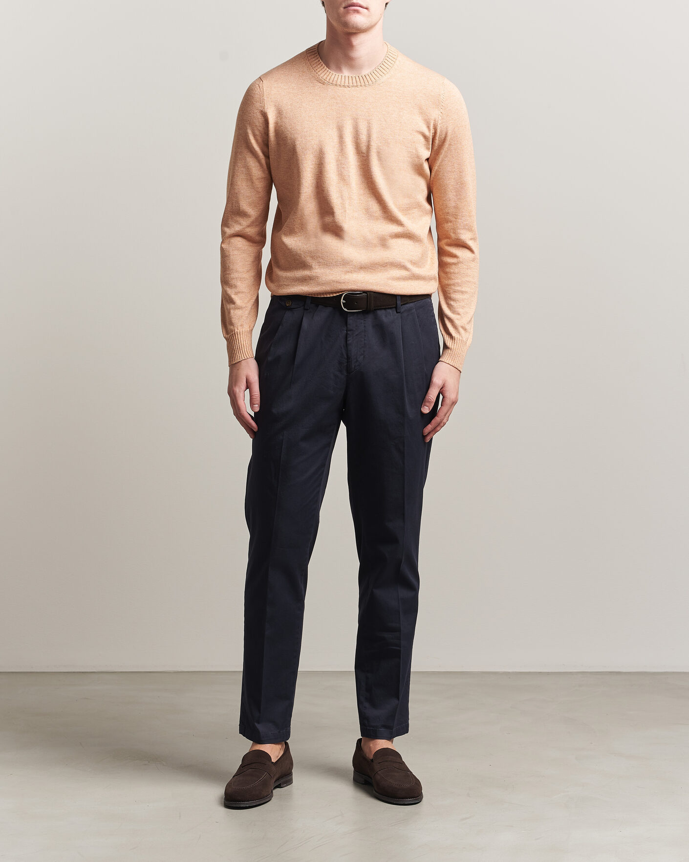 Mies | Puserot | Gran Sasso | Cotton/Cashmere Knitted Crew Neck Sweater Apricot Orange Melange