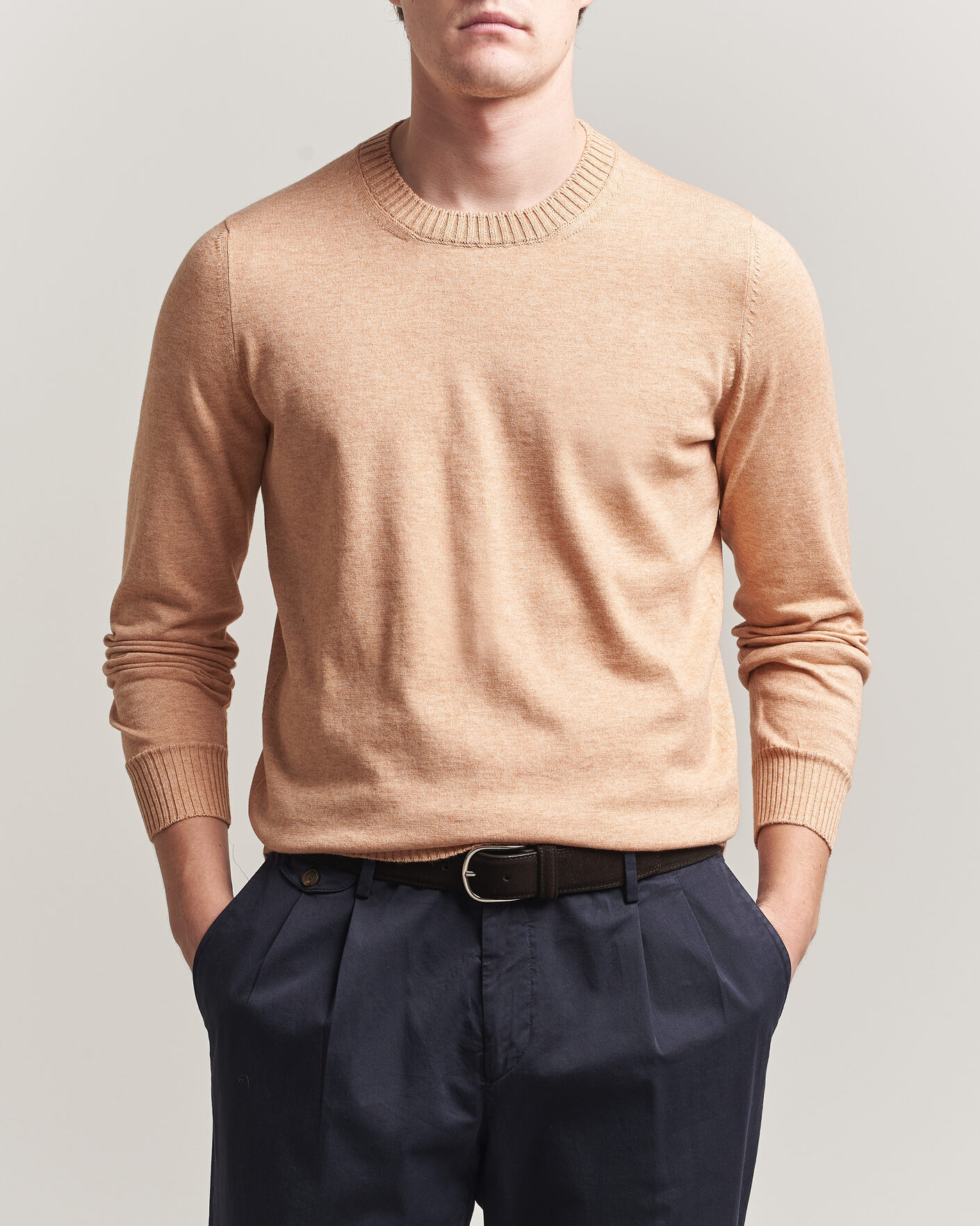 Mies | Puserot | Gran Sasso | Cotton/Cashmere Knitted Crew Neck Sweater Apricot Orange Melange