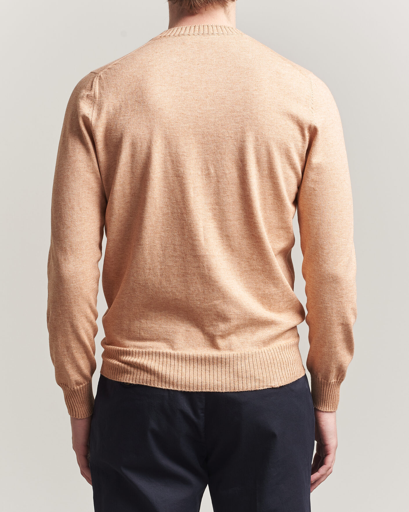 Mies | Puserot | Gran Sasso | Cotton/Cashmere Knitted Crew Neck Sweater Apricot Orange Melange