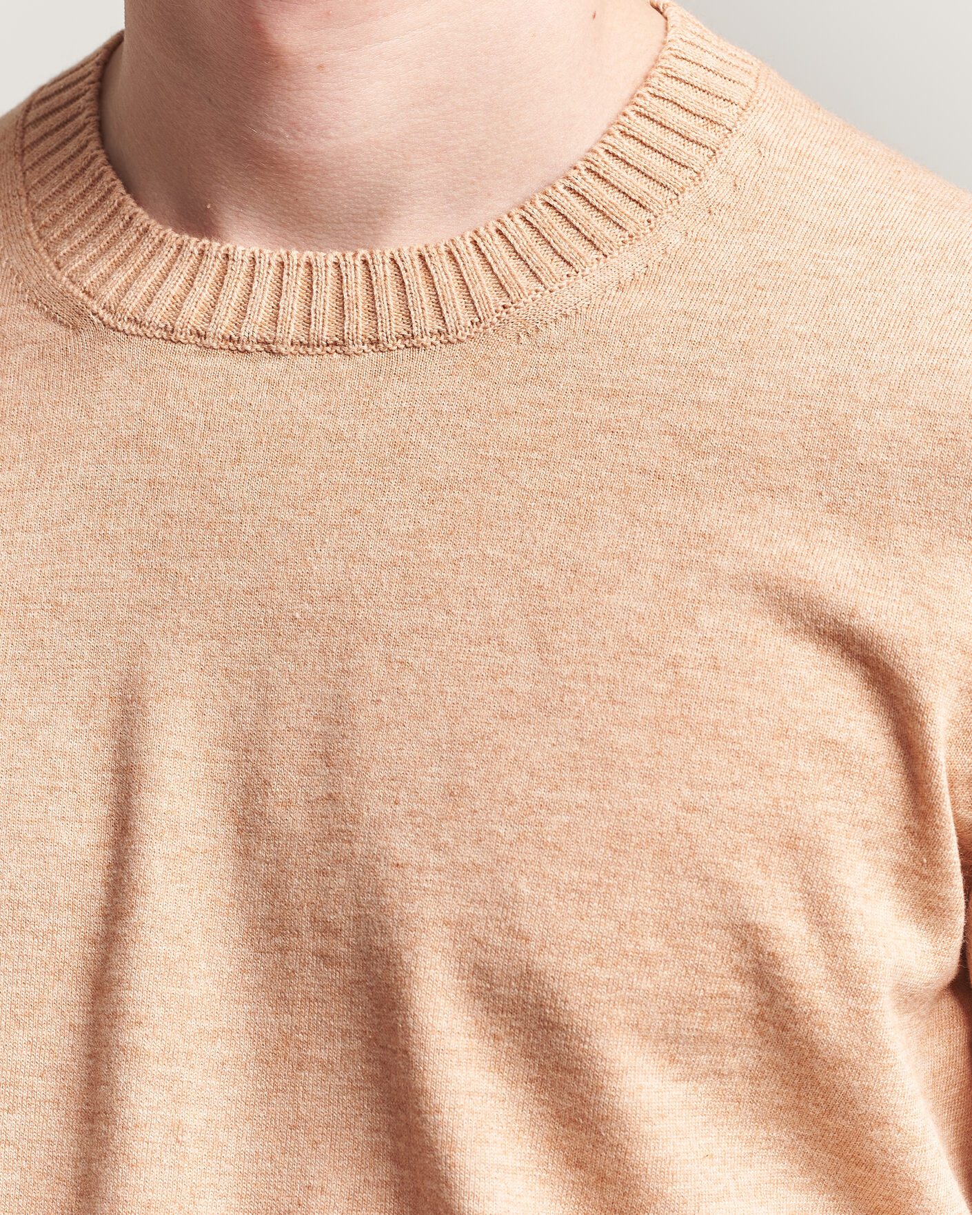 Mies | Puserot | Gran Sasso | Cotton/Cashmere Knitted Crew Neck Sweater Apricot Orange Melange