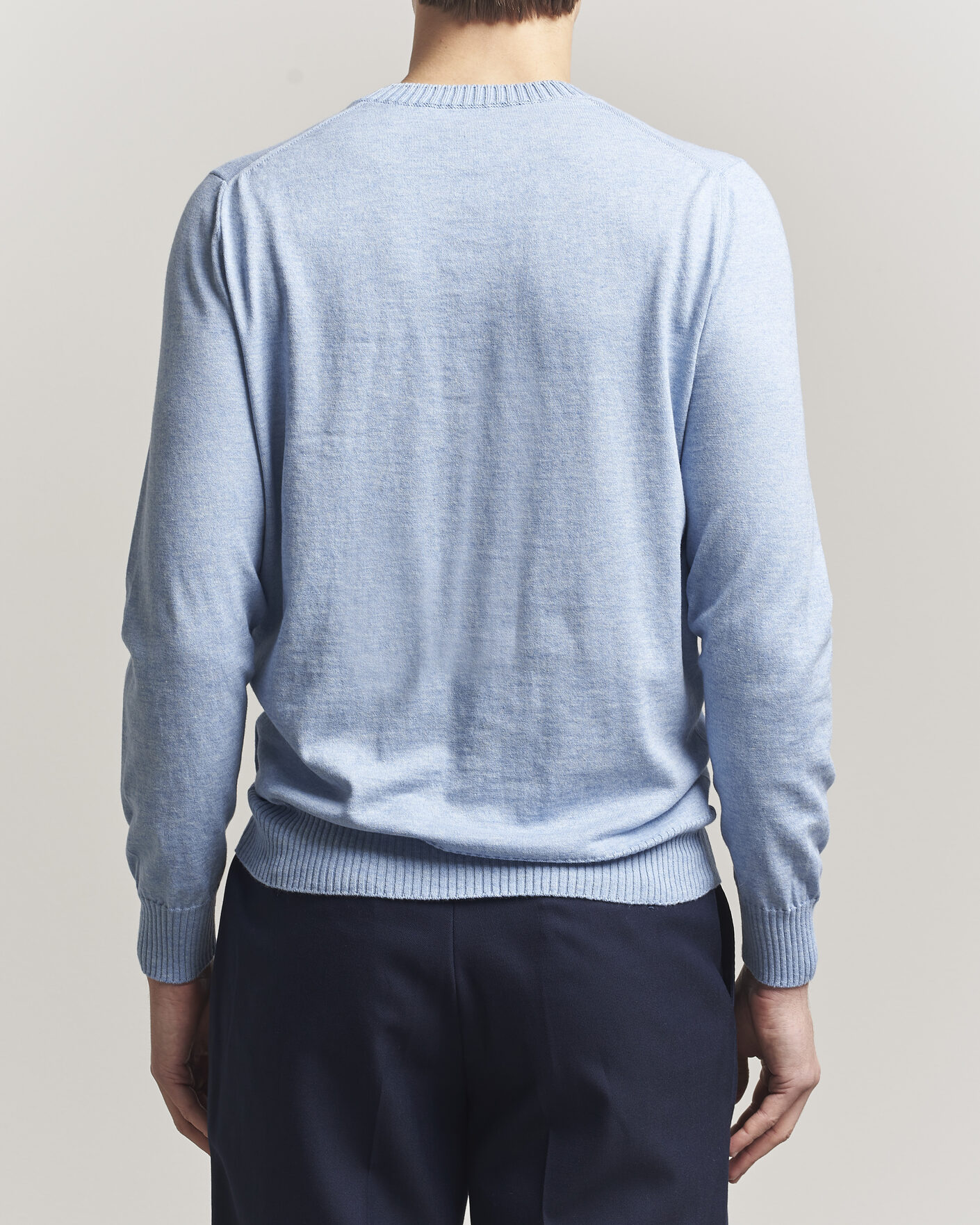 Mies | Puserot | Gran Sasso | Cotton/Cashmere Knitted Crew Neck Sweater Blue Melange