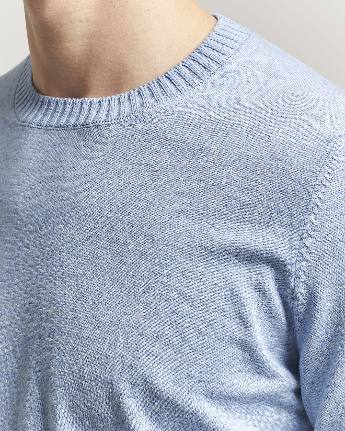Mies | Puserot | Gran Sasso | Cotton/Cashmere Knitted Crew Neck Sweater Blue Melange