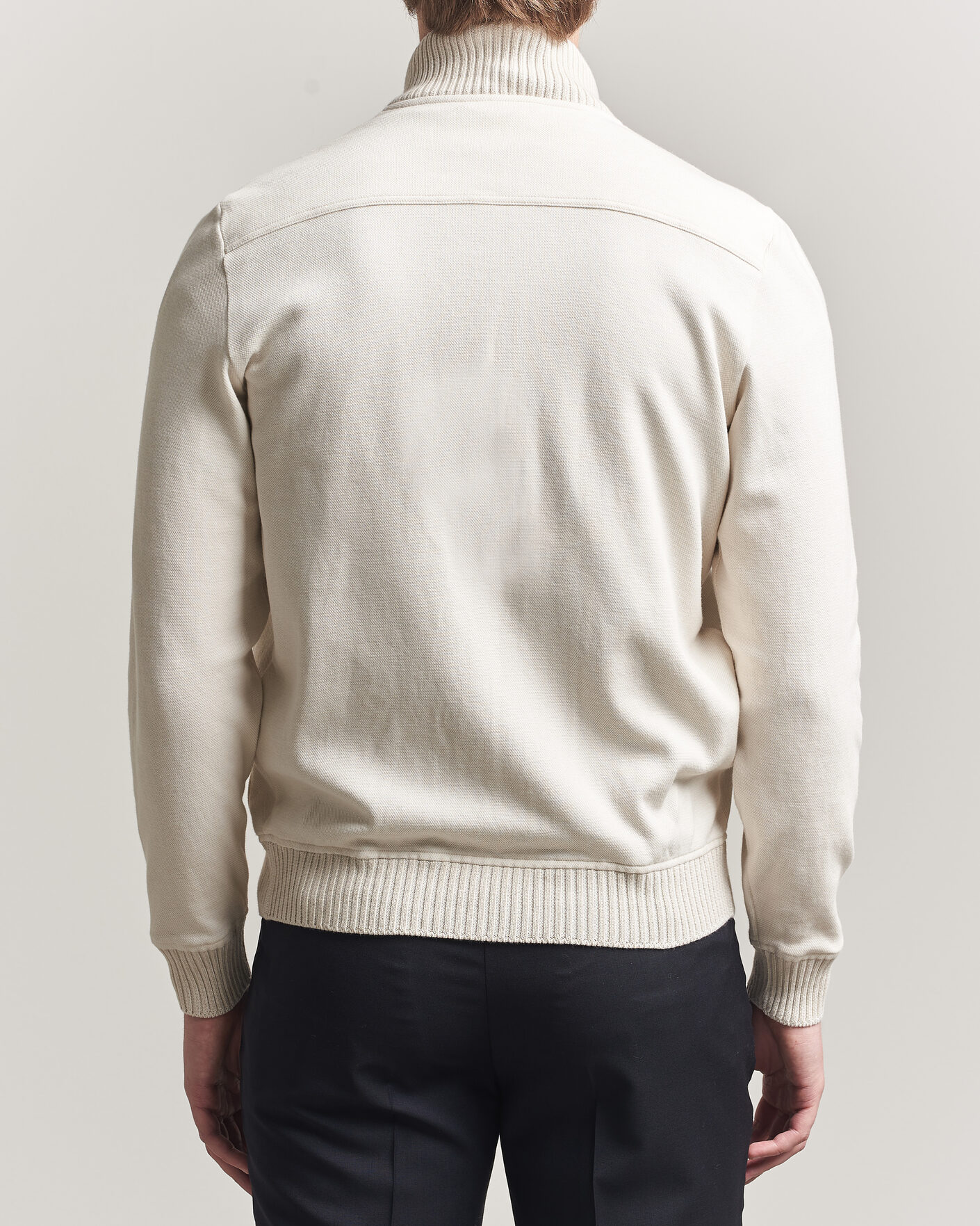 Mies | Takit | Gran Sasso | Cotton Pocket Knitted Bomber Jacket Cream