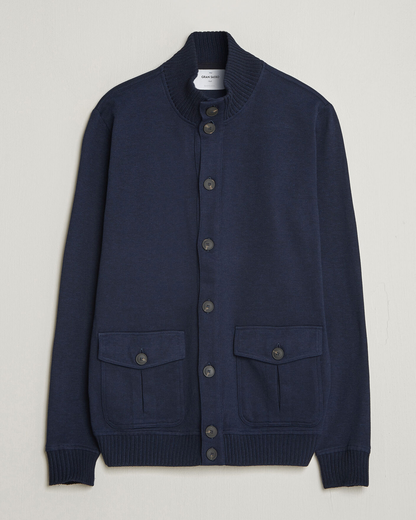 Mies | Takit | Gran Sasso | Cotton Pocket Knitted Bomber Jacket Navy