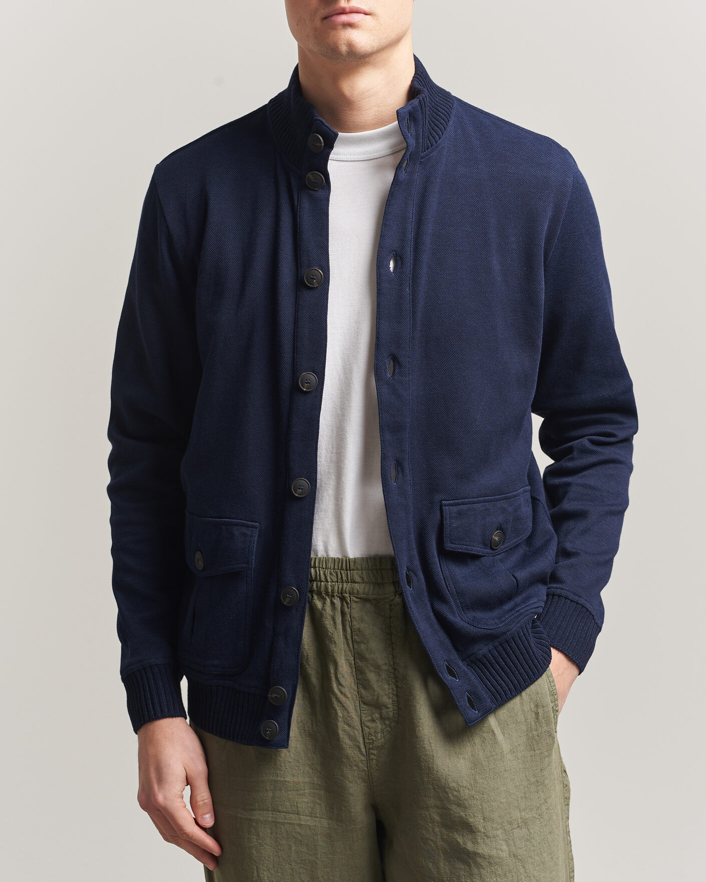 Mies | Takit | Gran Sasso | Cotton Pocket Knitted Bomber Jacket Navy