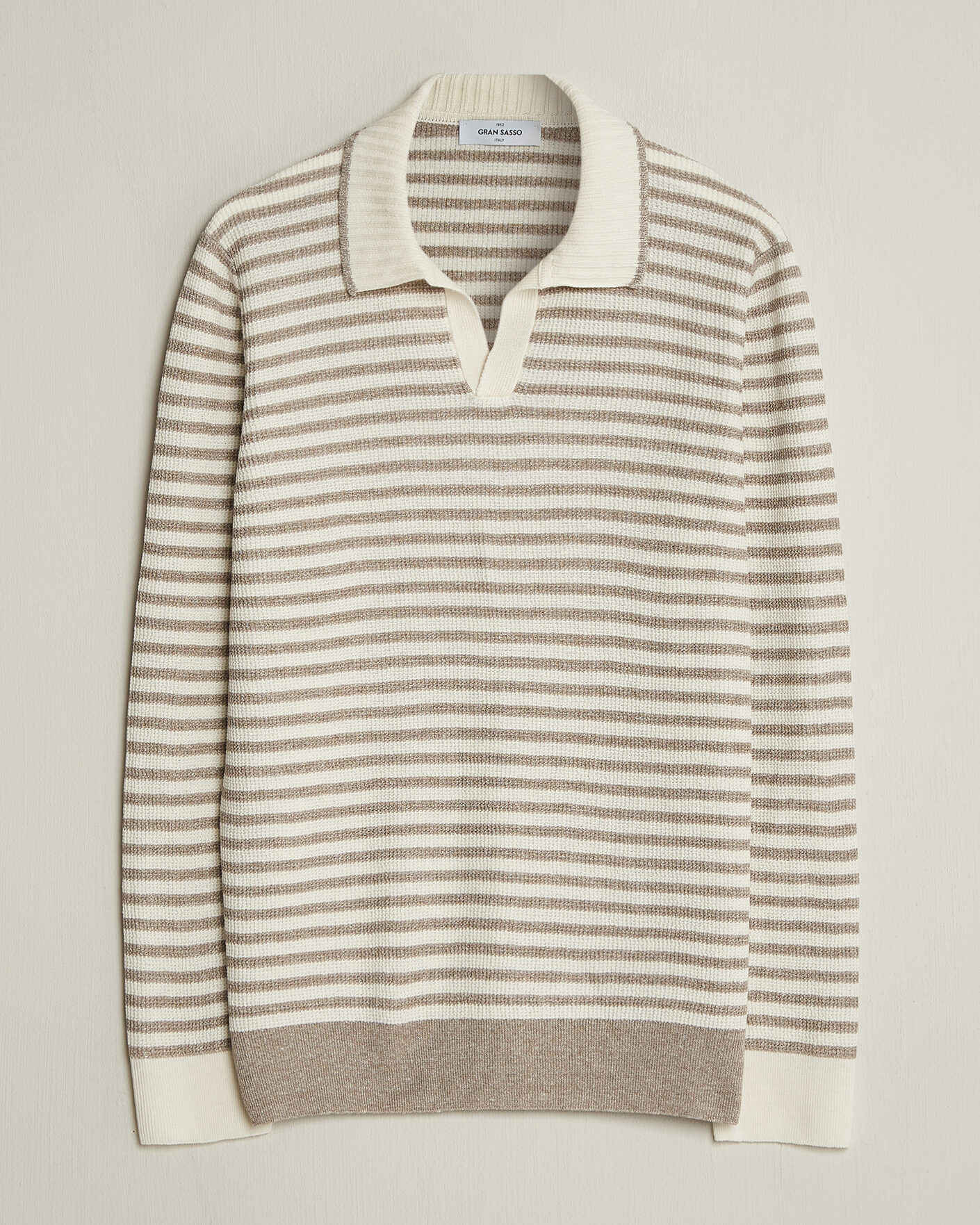 Mies | Puserot | Gran Sasso | Linen/Cotton Knitted Striped Polo Beige/White