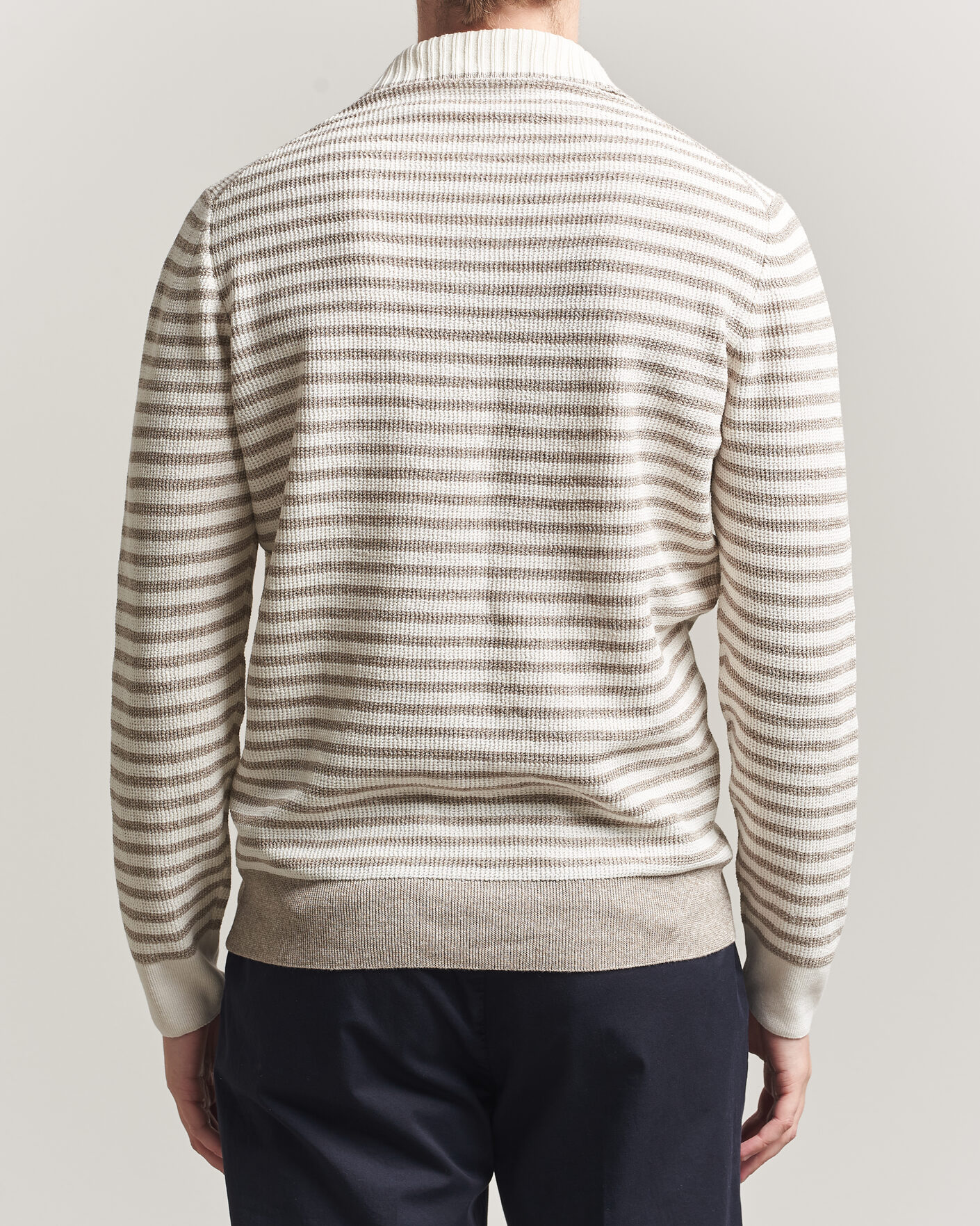 Mies | Puserot | Gran Sasso | Linen/Cotton Knitted Striped Polo Beige/White