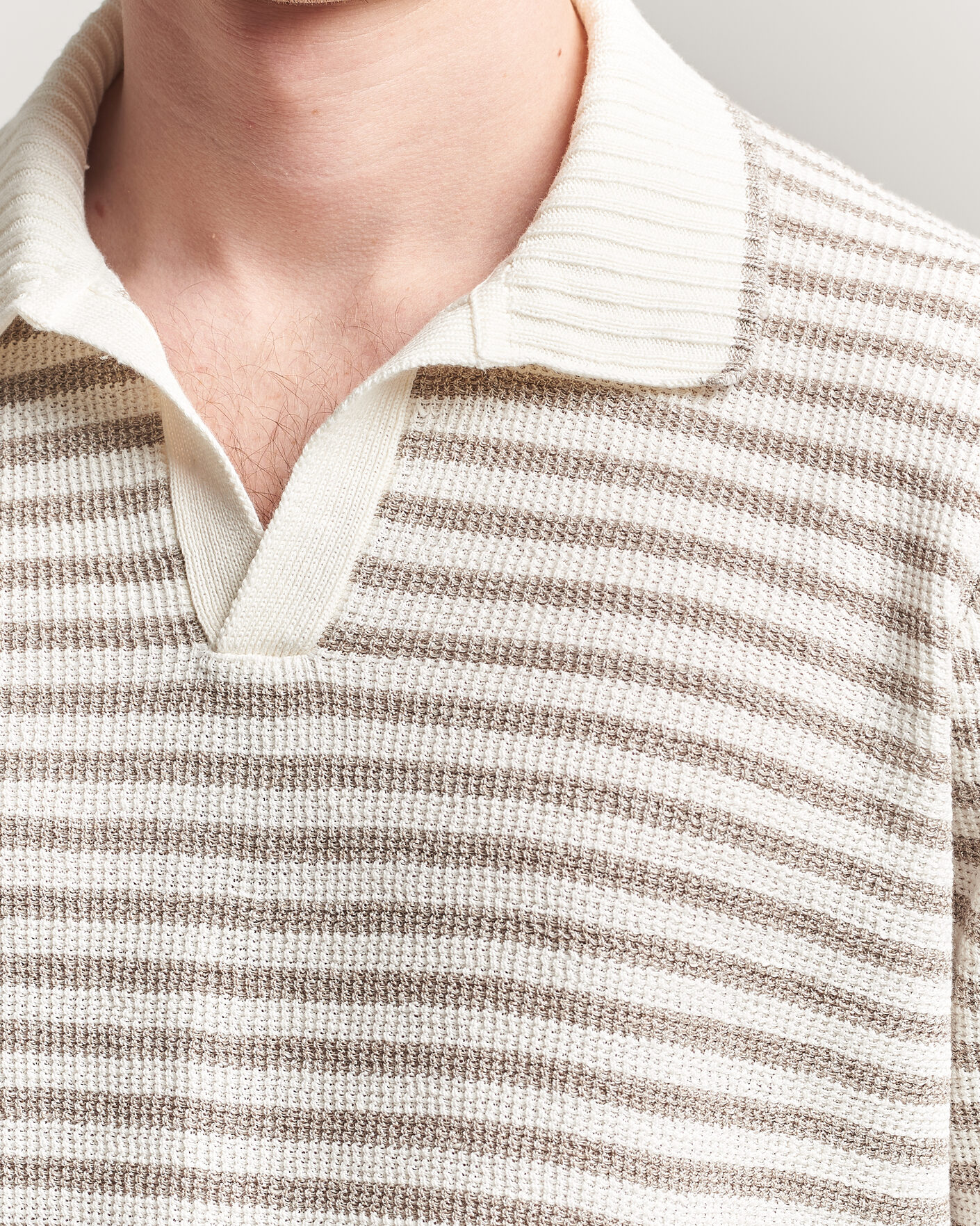 Mies | Puserot | Gran Sasso | Linen/Cotton Knitted Striped Polo Beige/White