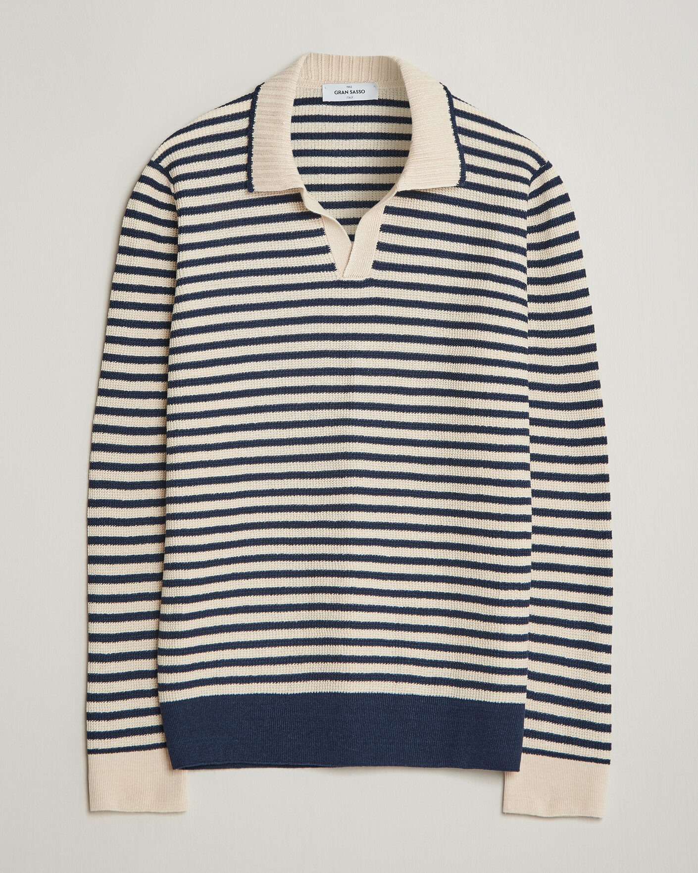 Mies | Puserot | Gran Sasso | Linen/Cotton Knitted Striped Polo Navy/White