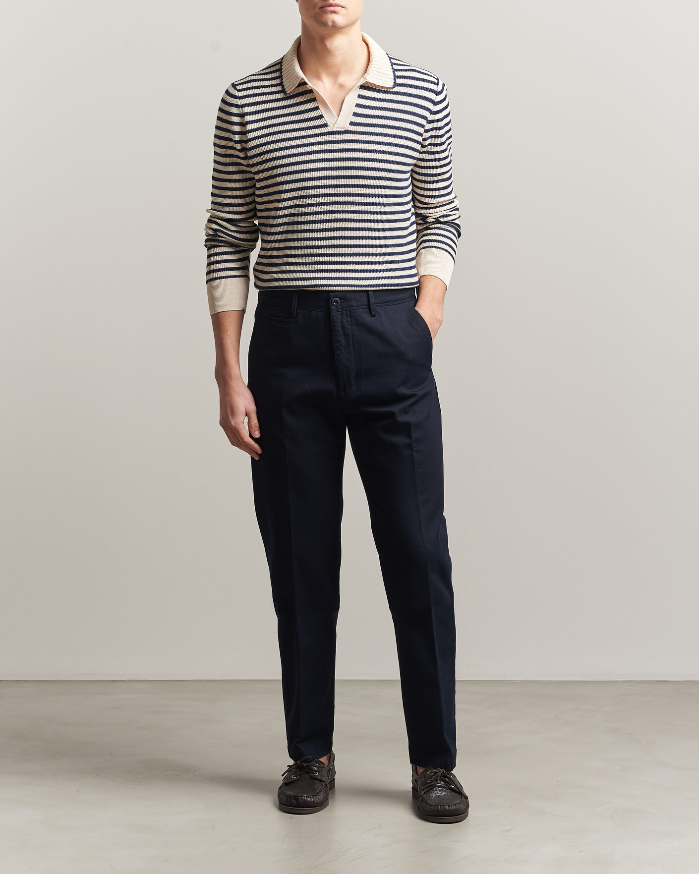Mies | Puserot | Gran Sasso | Linen/Cotton Knitted Striped Polo Navy/White