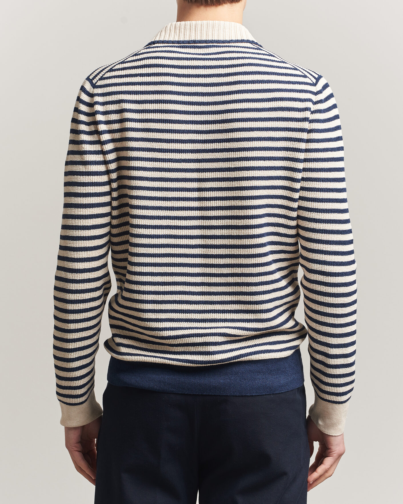 Mies | Puserot | Gran Sasso | Linen/Cotton Knitted Striped Polo Navy/White