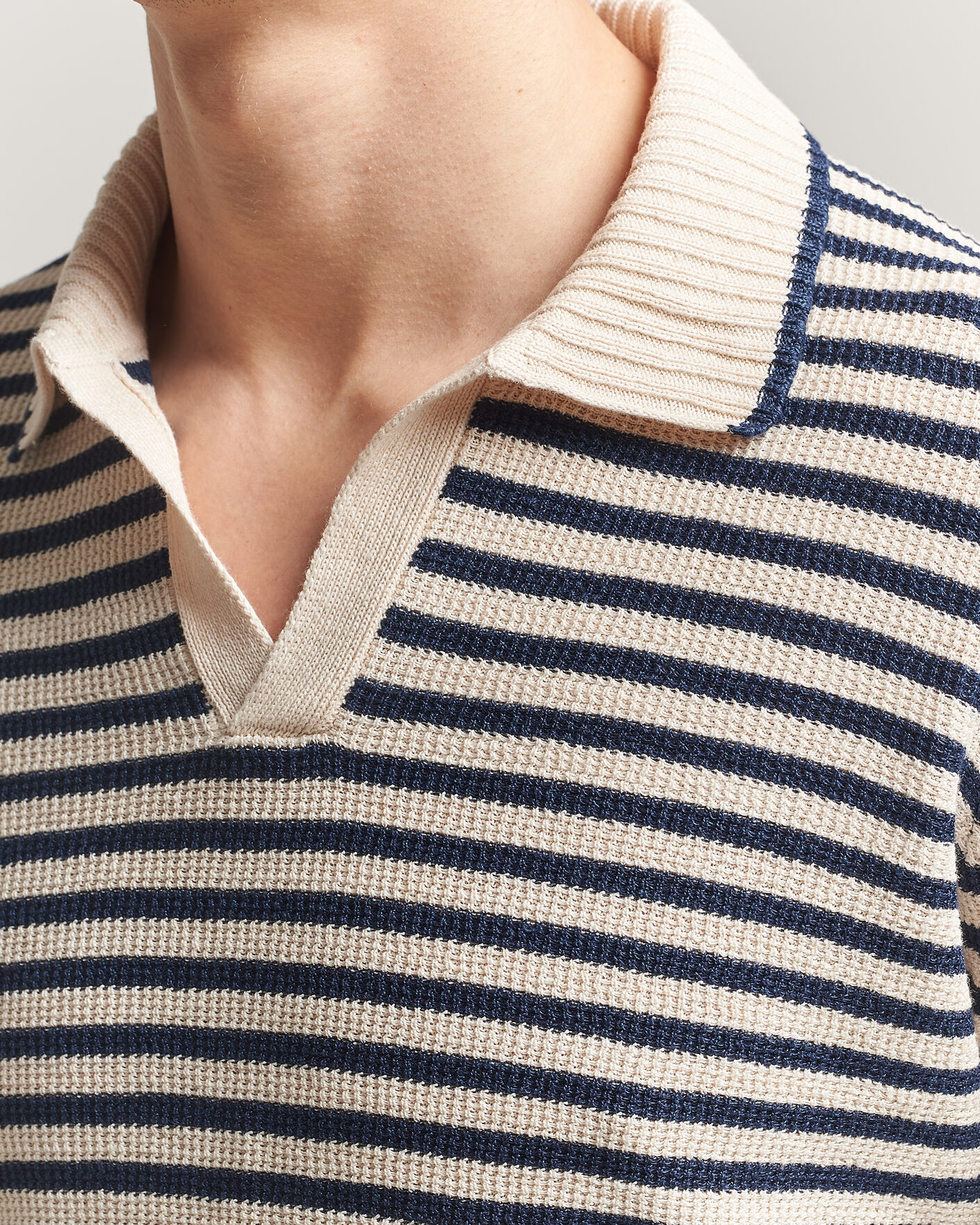 Mies | Puserot | Gran Sasso | Linen/Cotton Knitted Striped Polo Navy/White