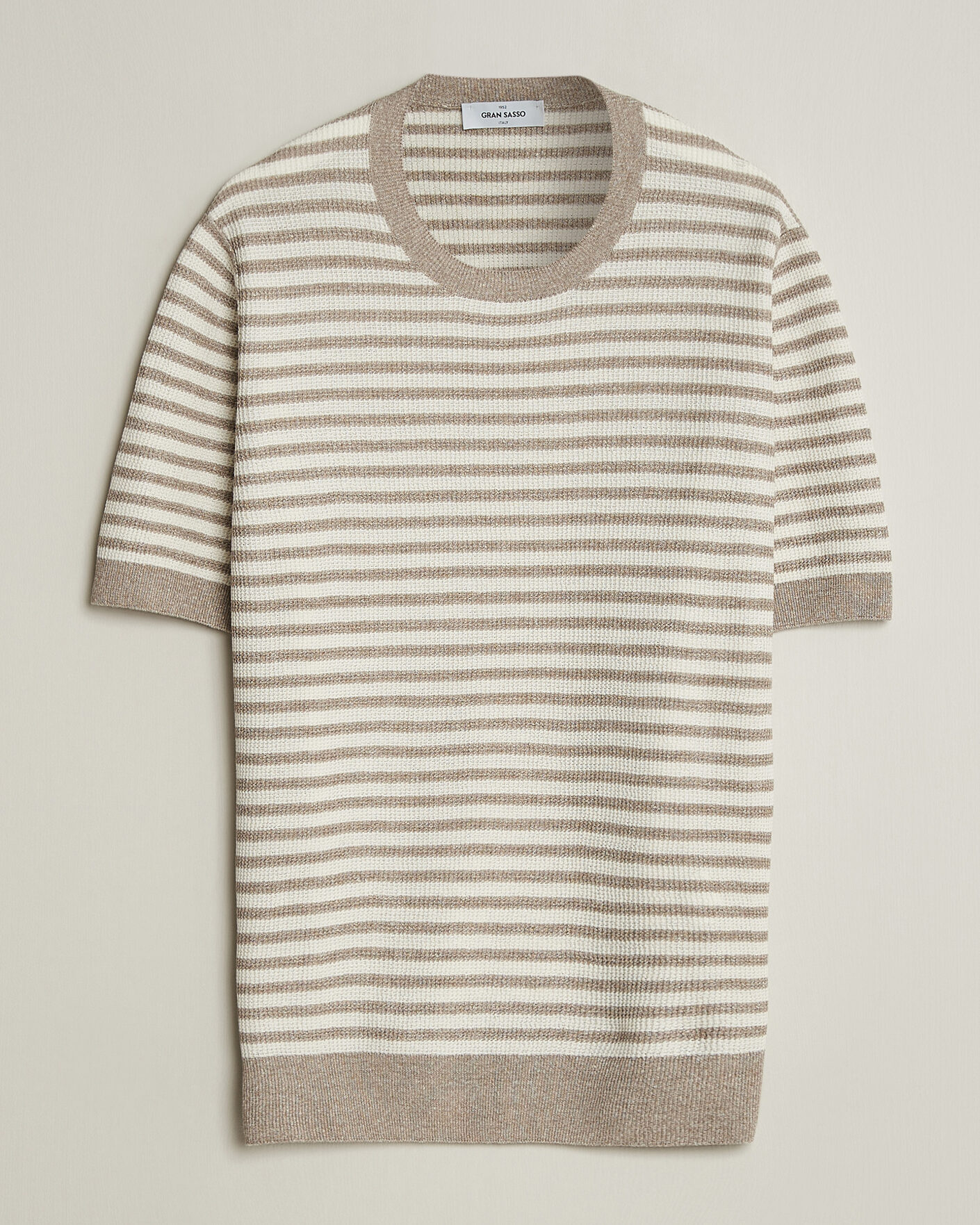 Mies | T-paidat | Gran Sasso | Linen/Cotton Knitted Striped T-Shirt Beige/White