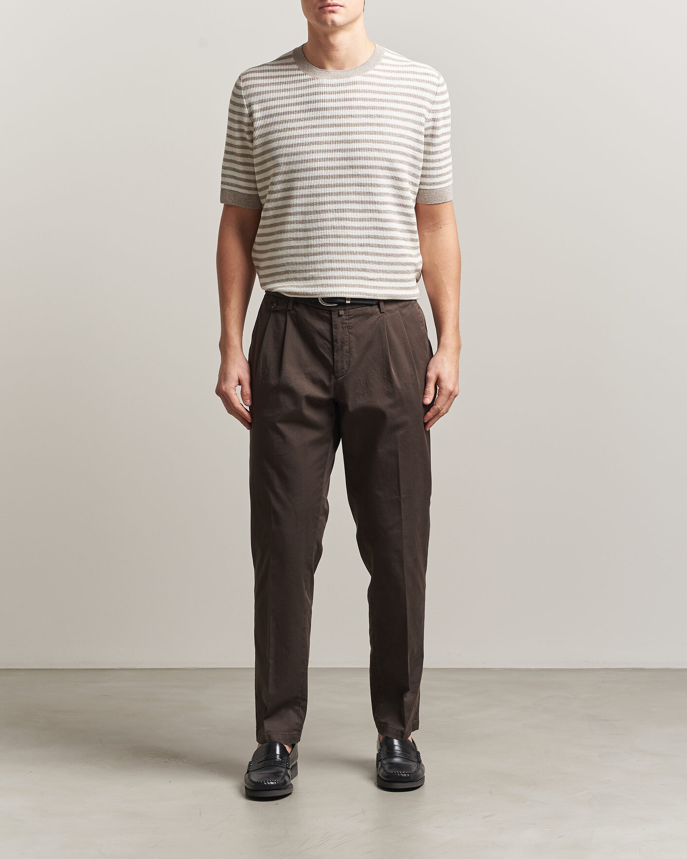 Mies | T-paidat | Gran Sasso | Linen/Cotton Knitted Striped T-Shirt Beige/White