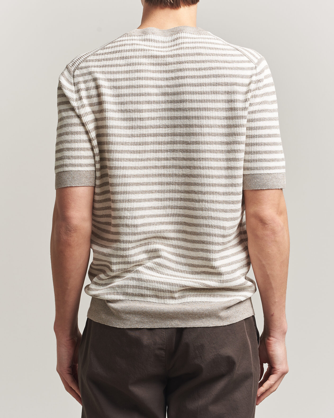 Mies | T-paidat | Gran Sasso | Linen/Cotton Knitted Striped T-Shirt Beige/White