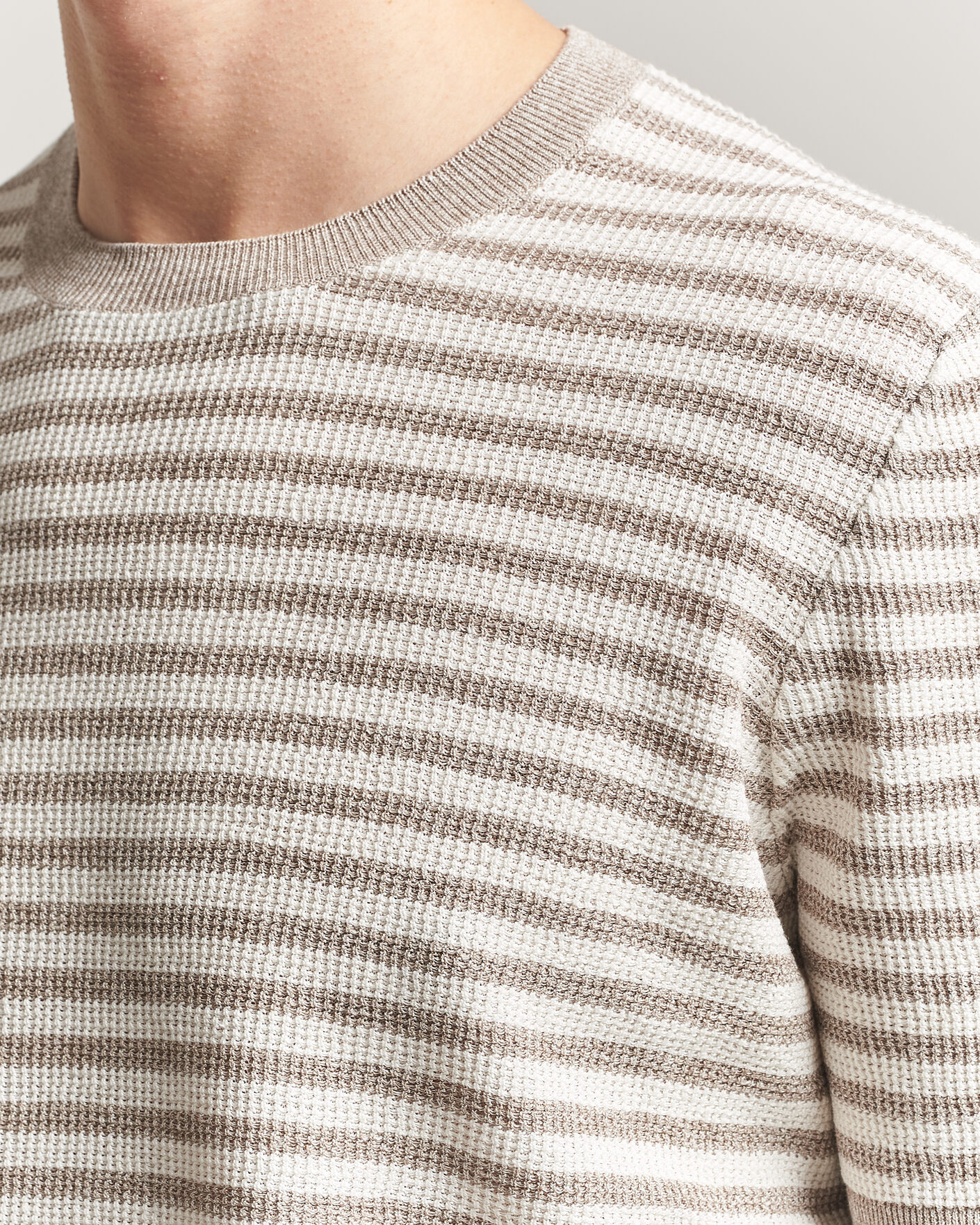 Mies | T-paidat | Gran Sasso | Linen/Cotton Knitted Striped T-Shirt Beige/White