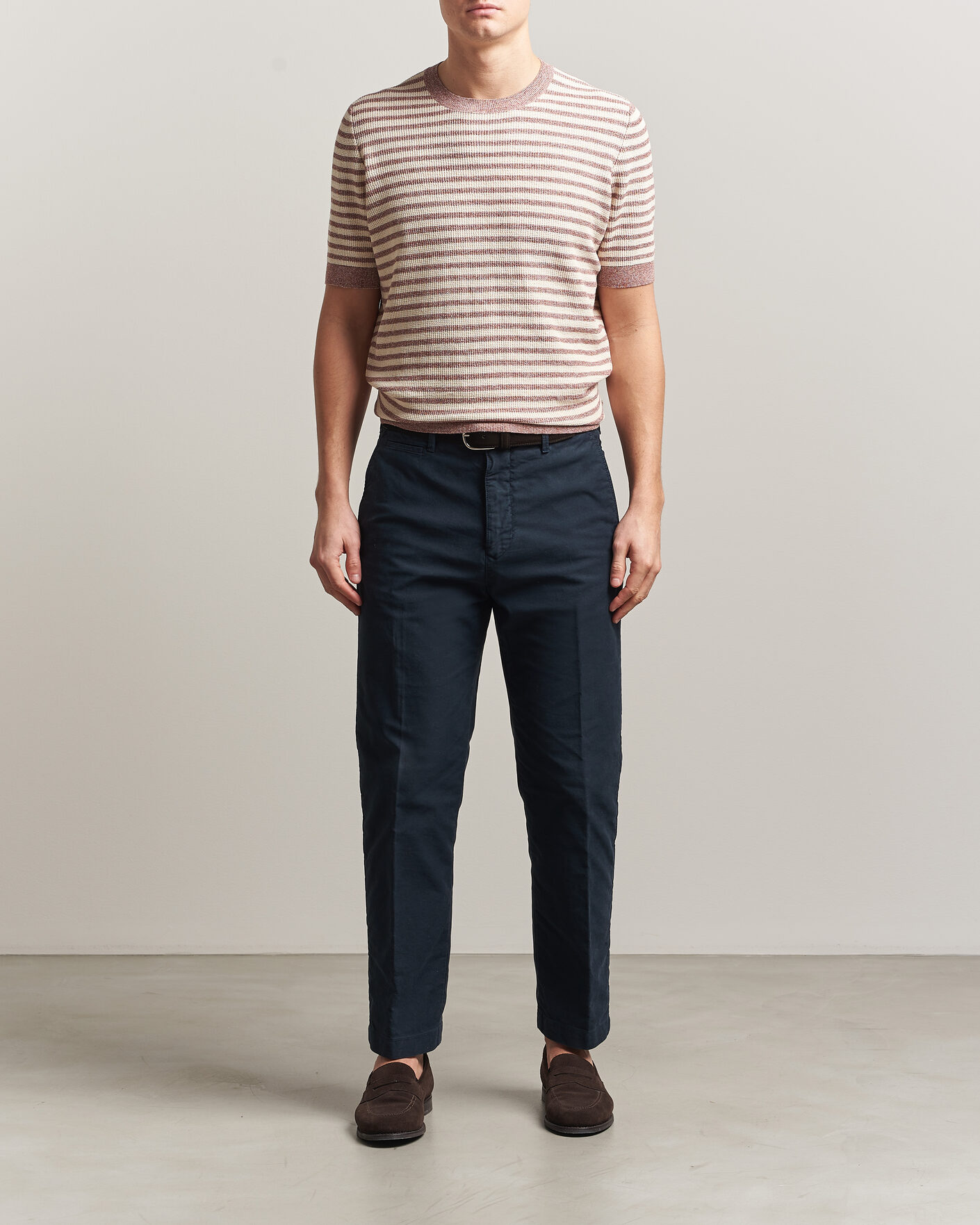 Mies | T-paidat | Gran Sasso | Linen/Cotton Knitted Striped T-Shirt Red/White