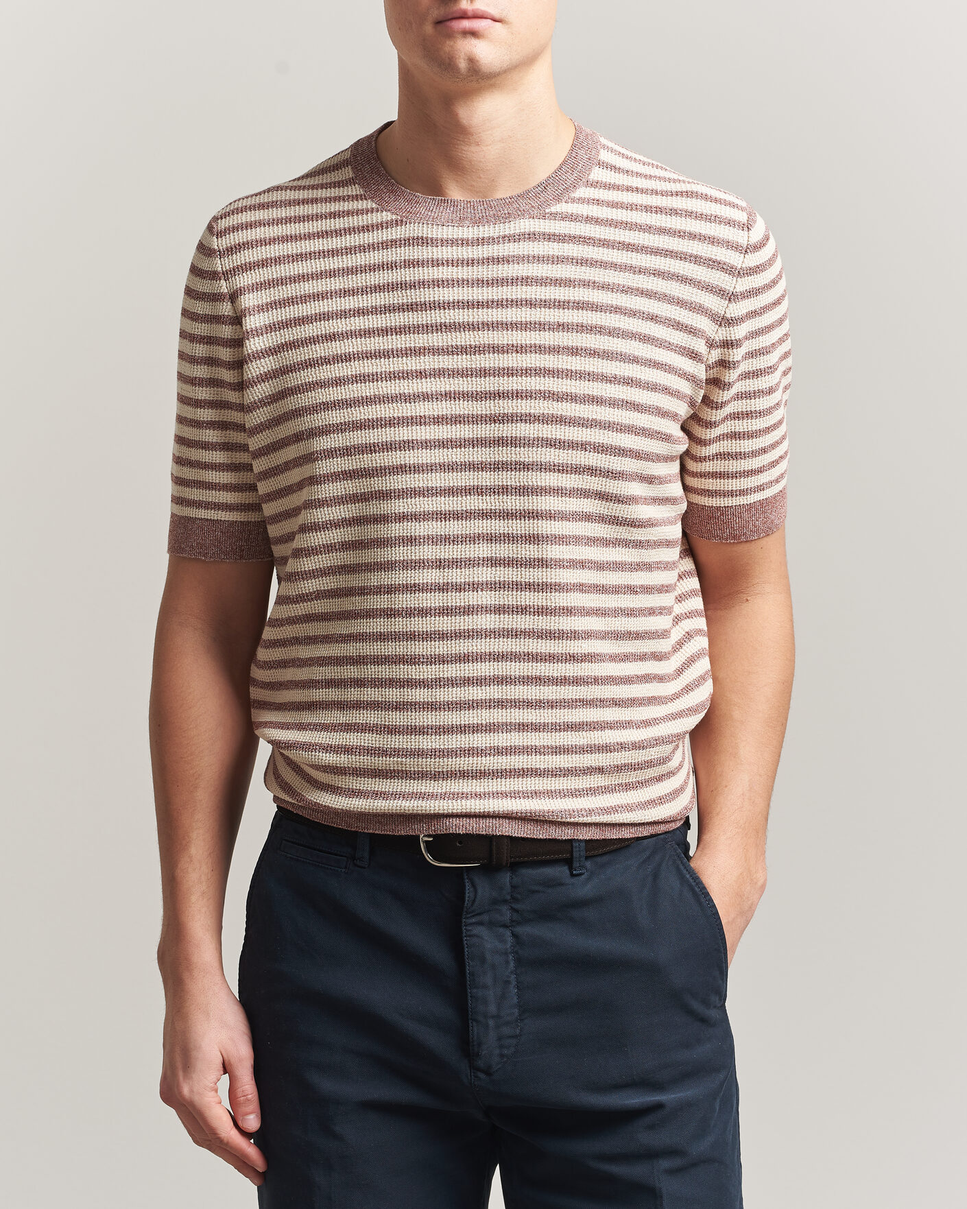 Mies | T-paidat | Gran Sasso | Linen/Cotton Knitted Striped T-Shirt Red/White