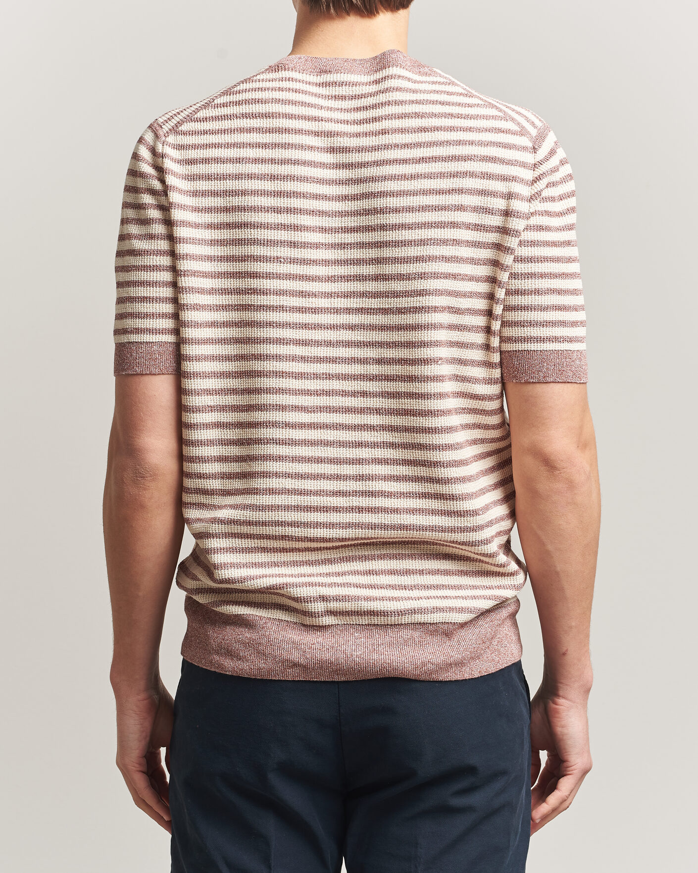 Mies | T-paidat | Gran Sasso | Linen/Cotton Knitted Striped T-Shirt Red/White