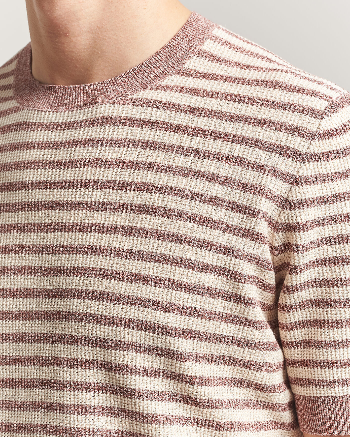 Mies | T-paidat | Gran Sasso | Linen/Cotton Knitted Striped T-Shirt Red/White